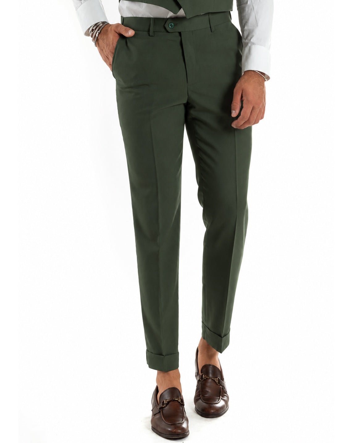Abito uomo monopetto vestito 3 pezzi completo panciotto verde GIOSAL-AE1301A