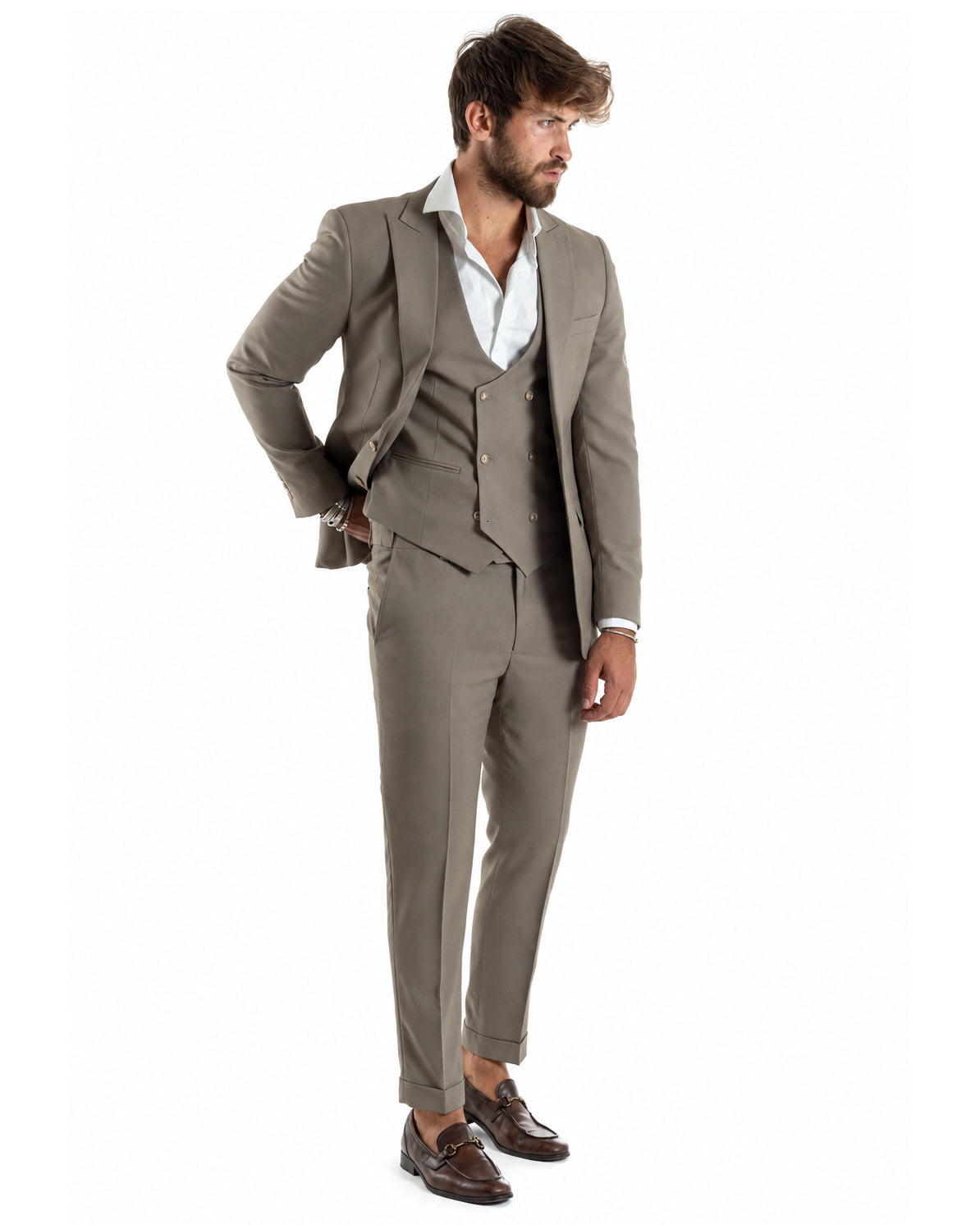 Abito uomo monopetto vestito 3 pezzi completo panciotto fango GIOSAL-AE1302A