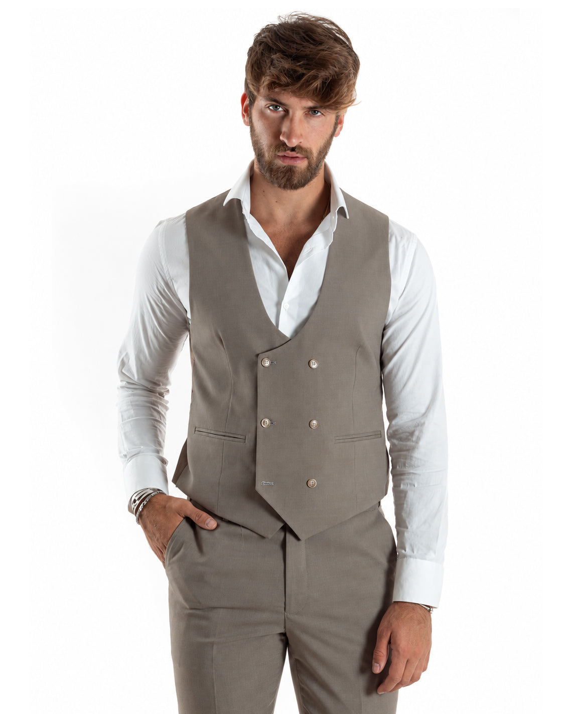 Abito uomo monopetto vestito 3 pezzi completo panciotto fango GIOSAL-AE1302A