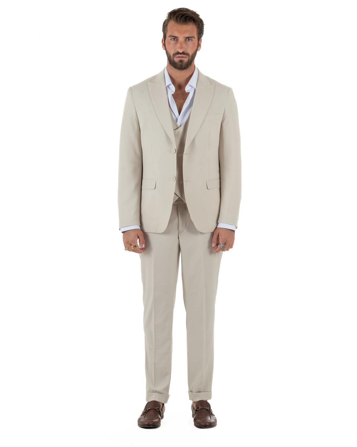 Abito uomo monopetto vestito 3 pezzi completo panciotto panna GIOSAL-AE1303A