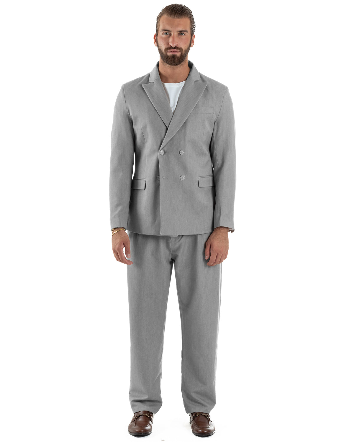 Abito Uomo Doppiopetto Viscosa Pantaloni Baggy Grigio AE1304A