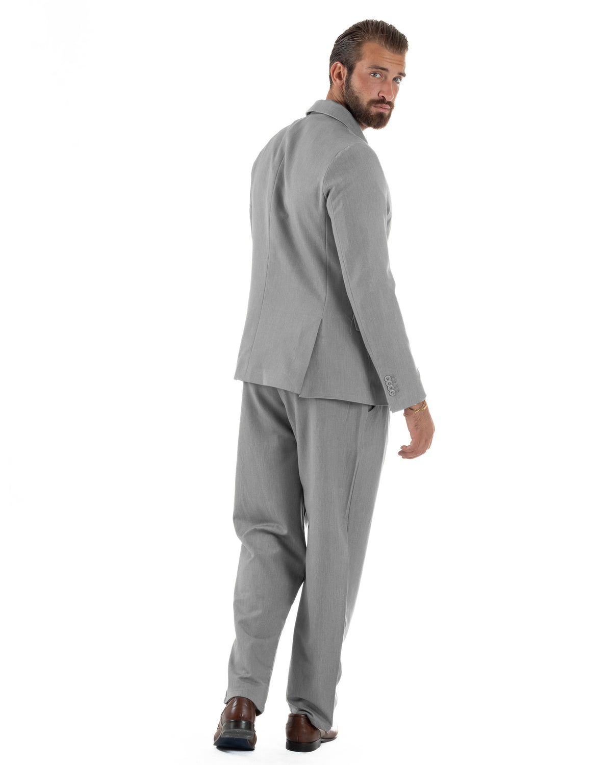 Abito Uomo Doppiopetto Viscosa Pantaloni Baggy Grigio AE1304A