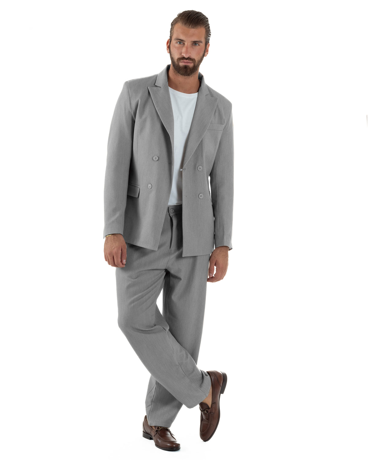 Abito Uomo Doppiopetto Viscosa Pantaloni Baggy Grigio AE1304A