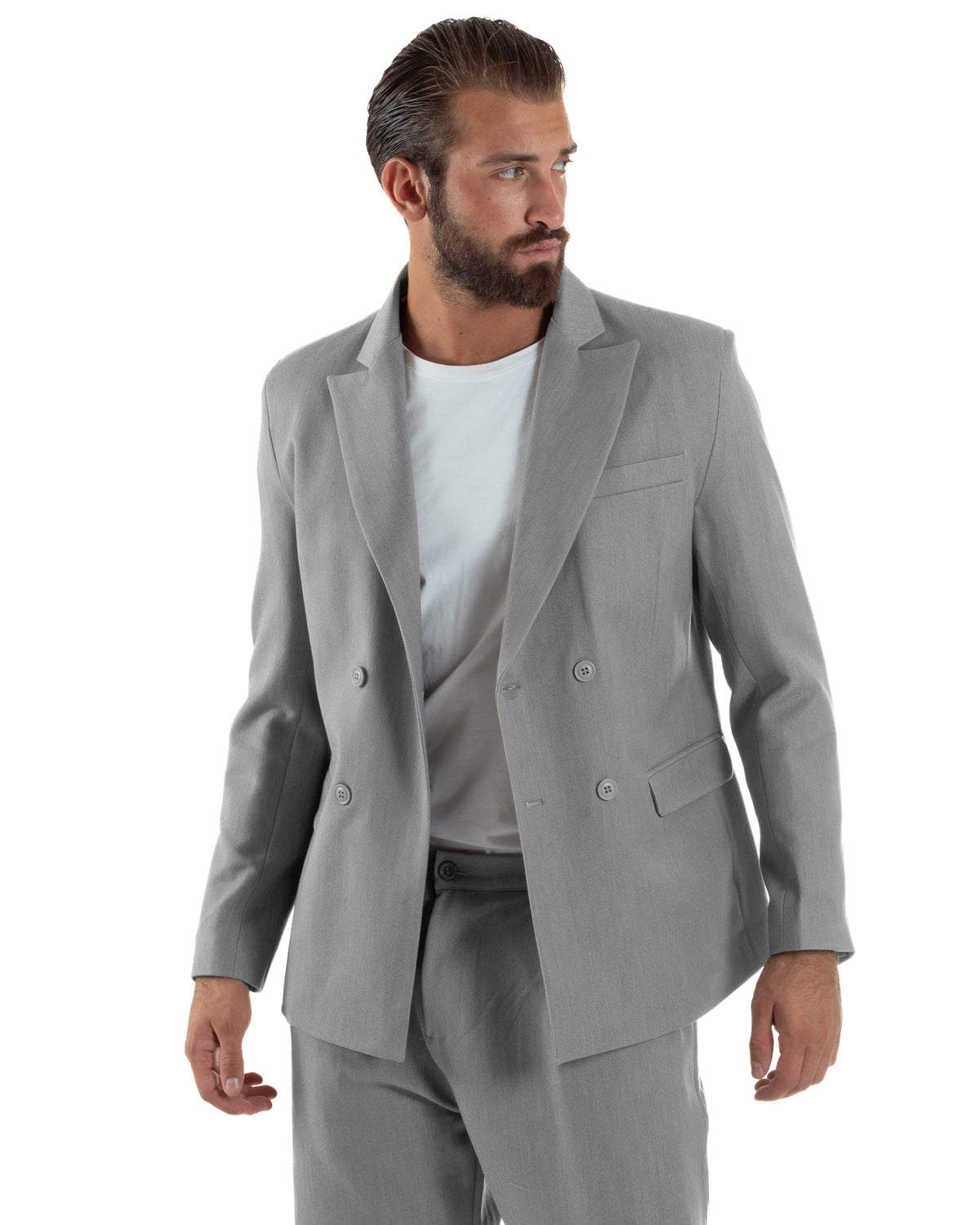 Abito Uomo Doppiopetto Viscosa Pantaloni Baggy Grigio AE1304A