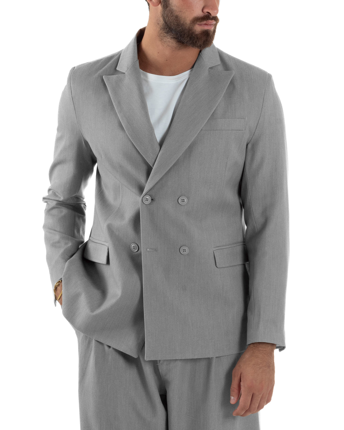 Abito Uomo Doppiopetto Viscosa Pantaloni Baggy Grigio AE1304A