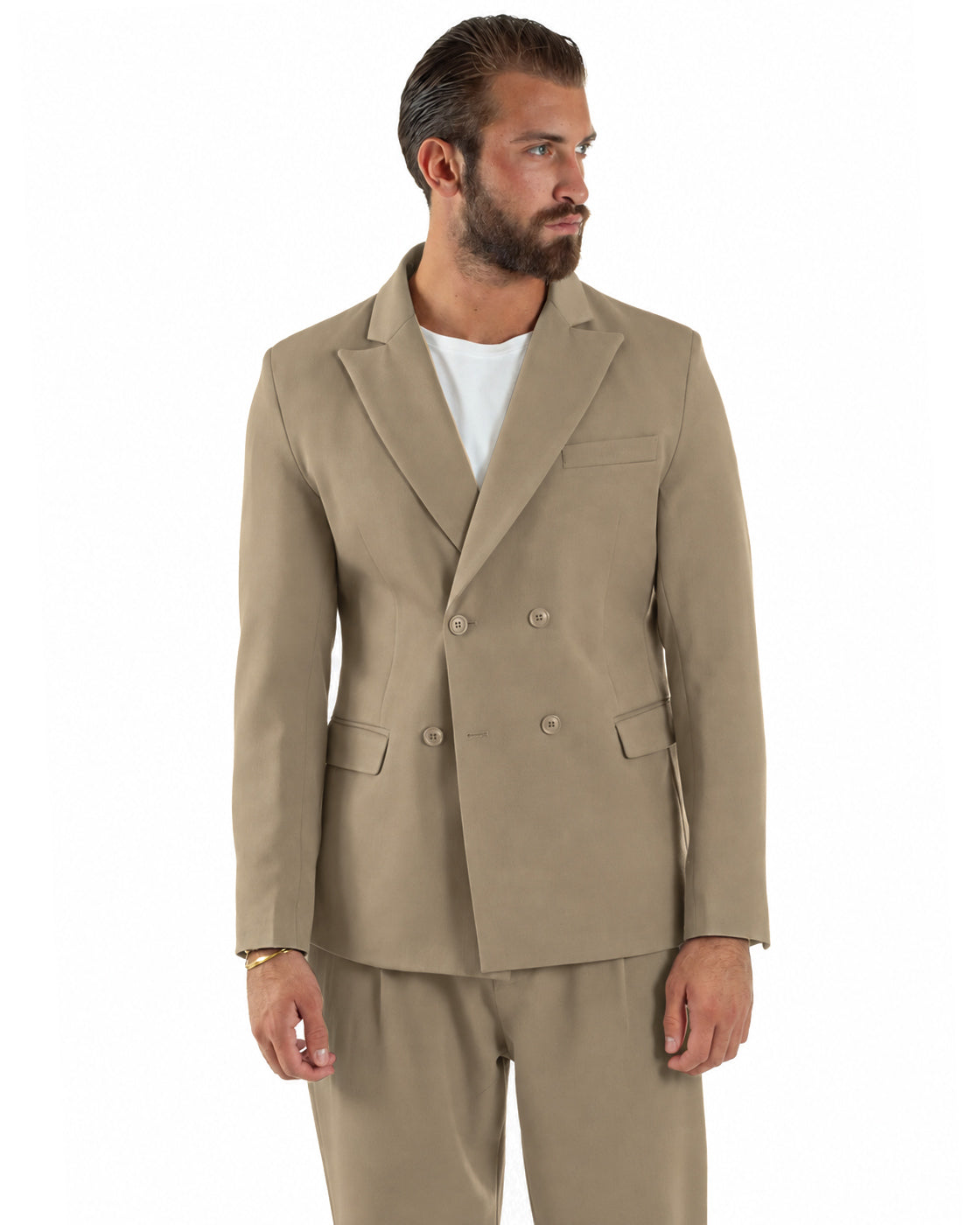 Abito Uomo Doppiopetto Viscosa Pantaloni Baggy Beige AE1305A
