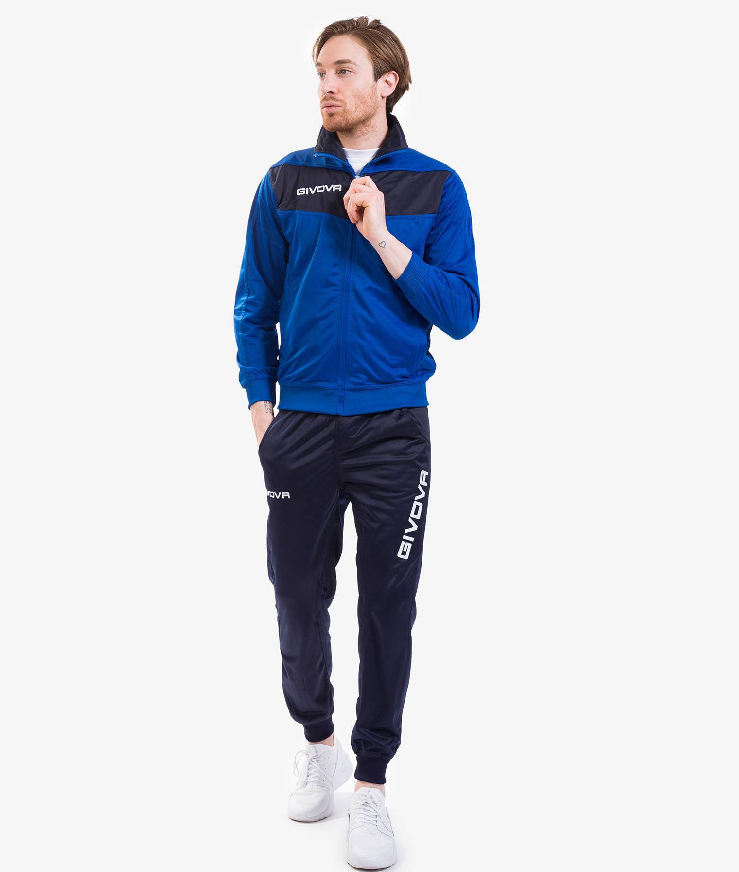 Tuta GIVOVA VISA AZZURRO BLU Triacetato Set Unisex Sportivo Da Ginnastica Felpa Con Zip Pantaloni Tracksuit Bicolore GIOSAL