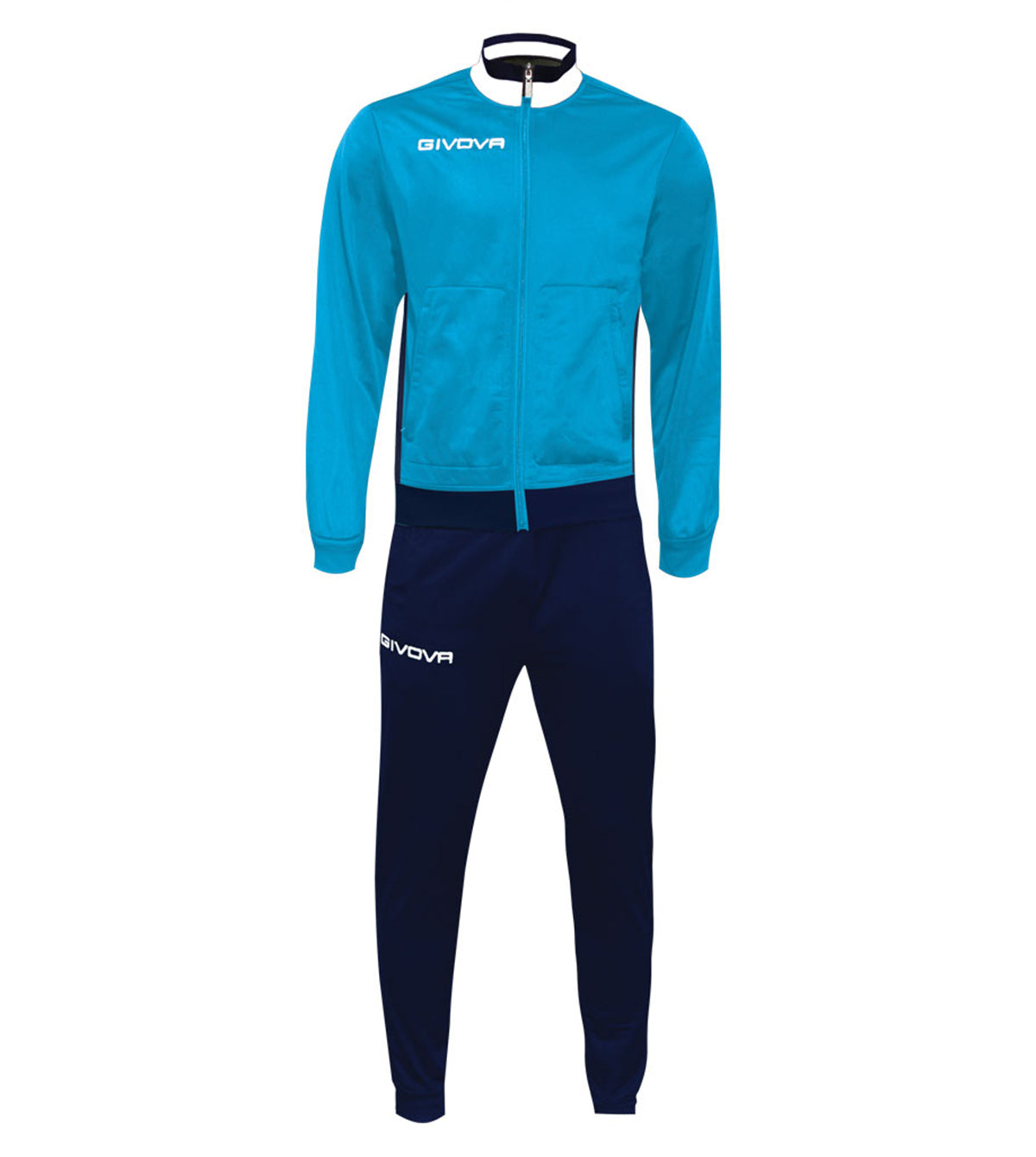 Tuta GIVOVA MILITARE AZZURRO BLU Triacetato Set Unisex Da Ginnastica Felpa Con Zip Con Tasche Pantaloni Sportivi Tracksuit GIOSAL