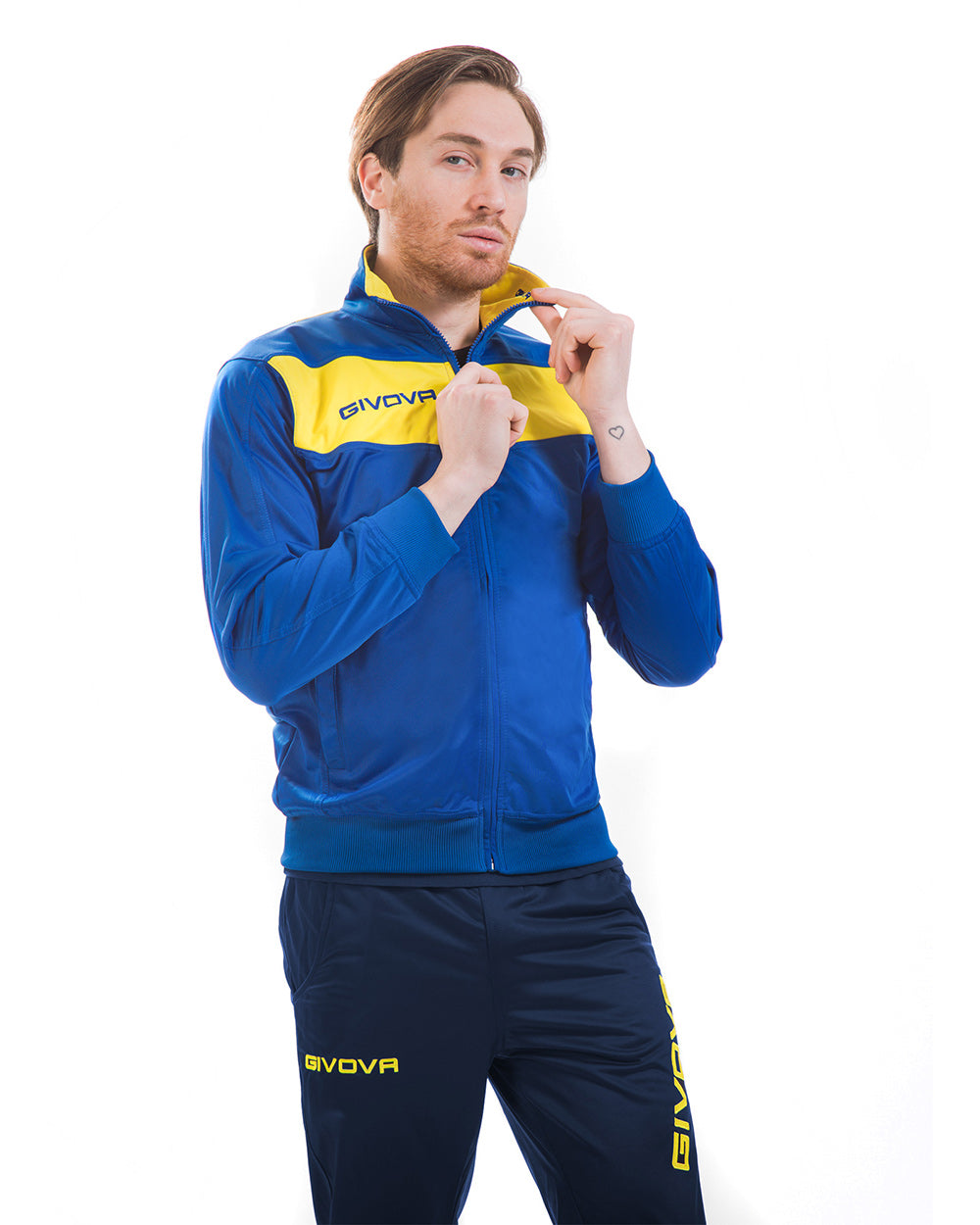 Tuta GIVOVA VISA AZZURRO GIALLO Triacetato Set Unisex Sportivo Da Ginnastica Felpa Con Zip Pantaloni Tracksuit Bicolore GIOSAL