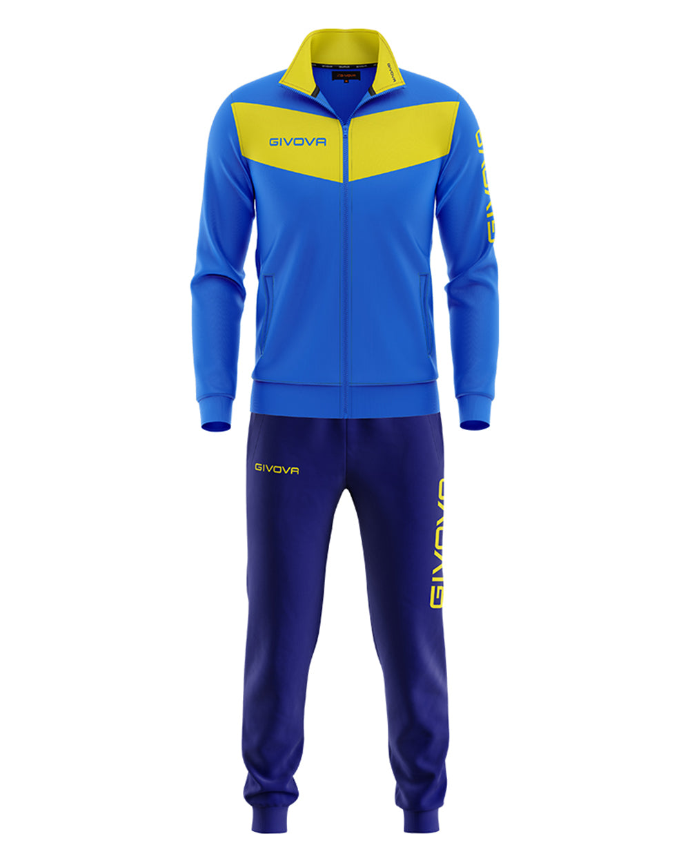 Tuta GIVOVA VISA AZZURRO GIALLO Triacetato Set Unisex Sportivo Da Ginnastica Felpa Con Zip Pantaloni Tracksuit Bicolore GIOSAL