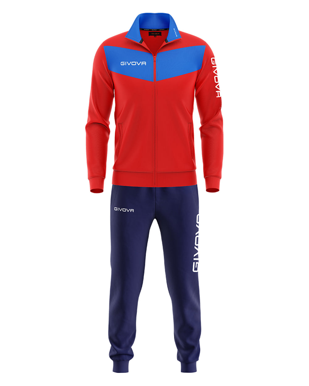 Tuta GIVOVA VISA AZZURRO ROSSO Triacetato Set Unisex Sportivo Da Ginnastica Felpa Con Zip Pantaloni Tracksuit Bicolore GIOSAL