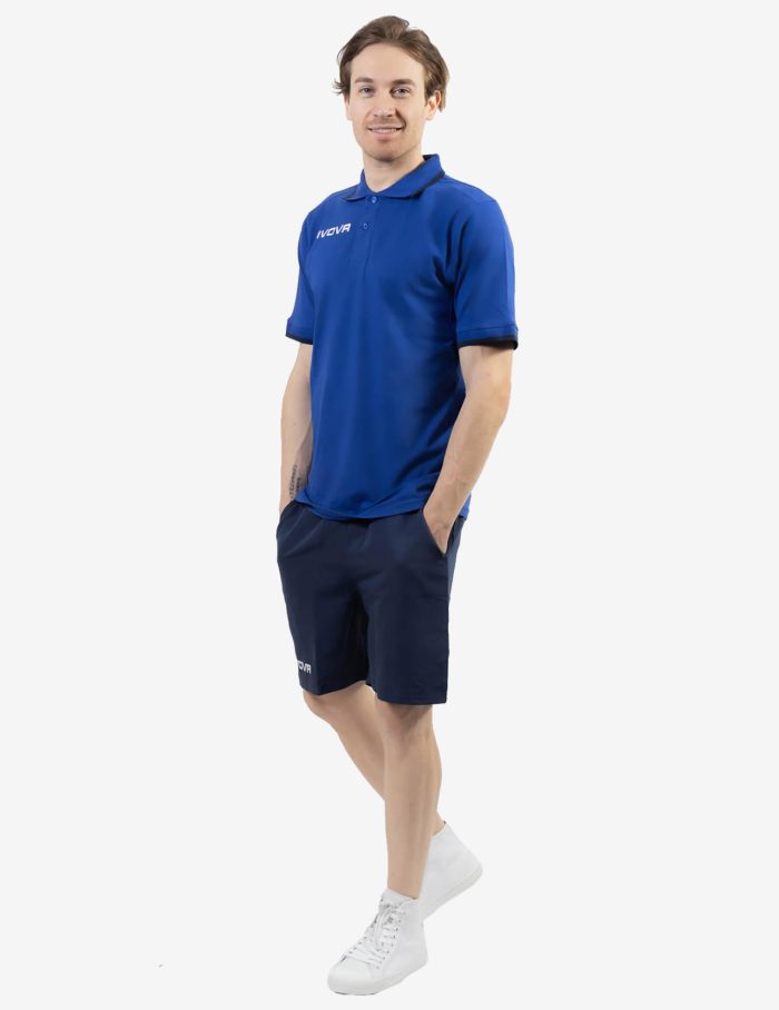 Kit STREET GIVOVA AZZURRO BLU Set Unisex Cotone Bicolore Sportivo Maglia Con Colletto Polo Mezze Maniche Bermuda Microfibra Pantaloncino Da Allenamento GIOSAL