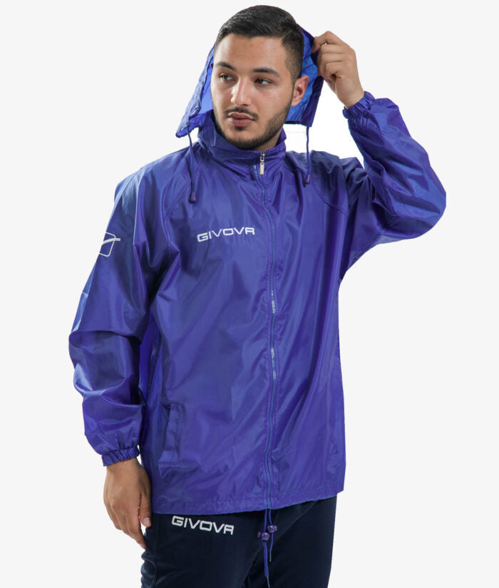 Giubbotto GIVOVA Antivento Rain Jacket Basico Casual Pioggia Sport Running Allenamento Unisex Uomo Donna Azzurro GIOSAL-RAINJACKET