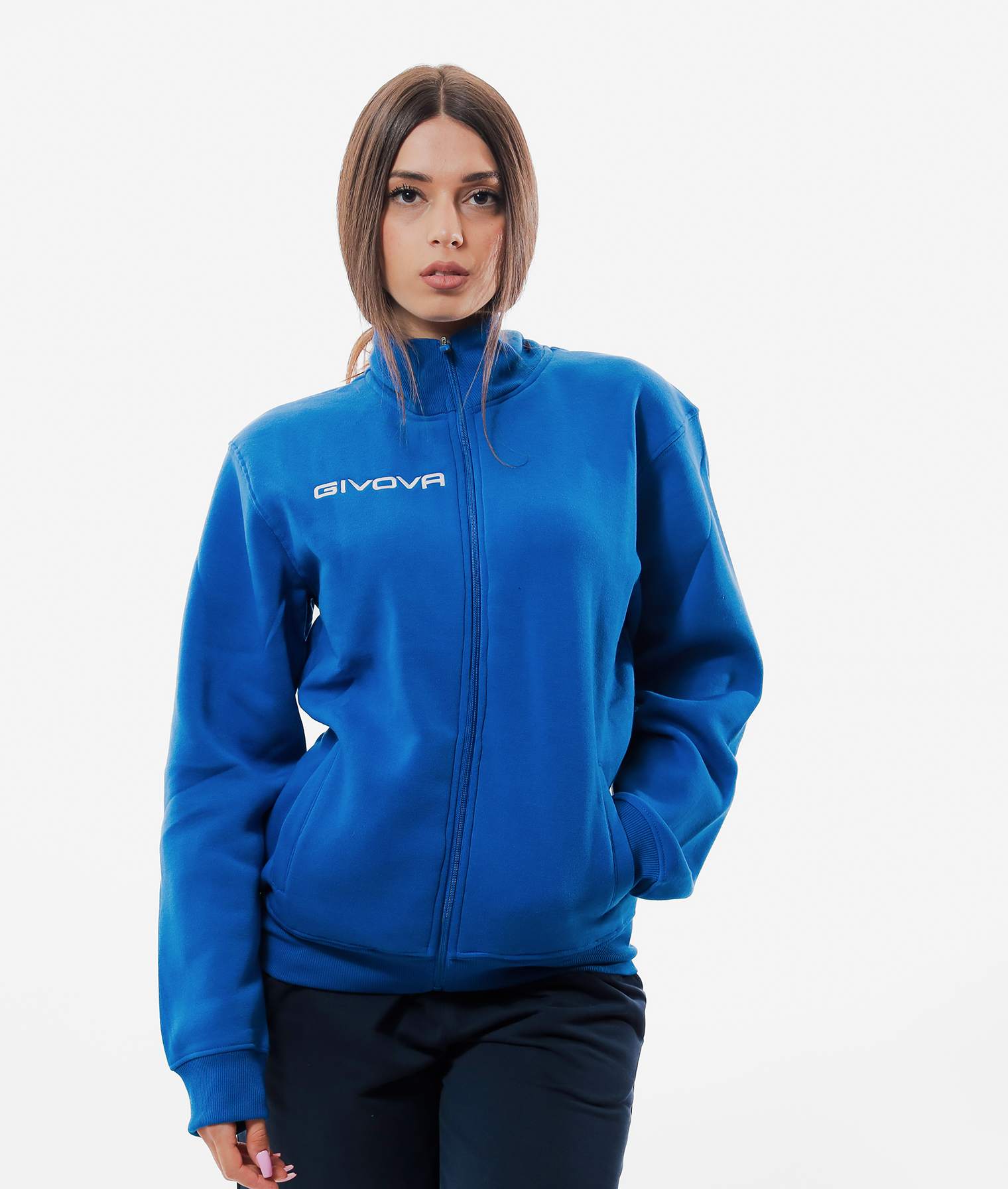 FELPA CITTA’ NEW GIVOVA AZZURRO Cotone Garzato Unisex Maglia Da Ginnastica Con Zip Calda Sportiva GIOSAL