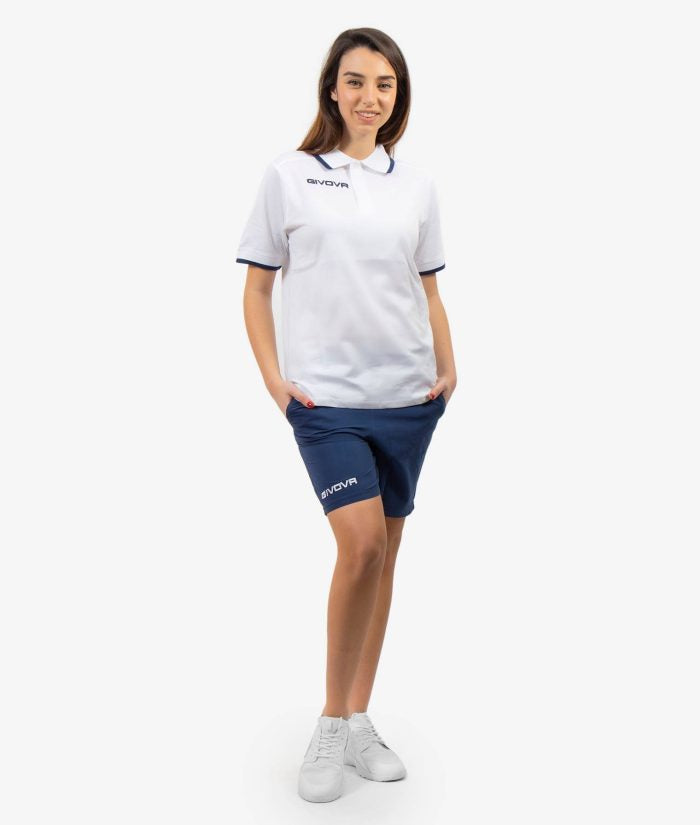 Kit STREET GIVOVA BIANCO BLU Set Unisex Cotone Bicolore Sportivo Maglia Con Colletto Polo Mezze Maniche Bermuda Microfibra Pantaloncino Da Allenamento GIOSAL