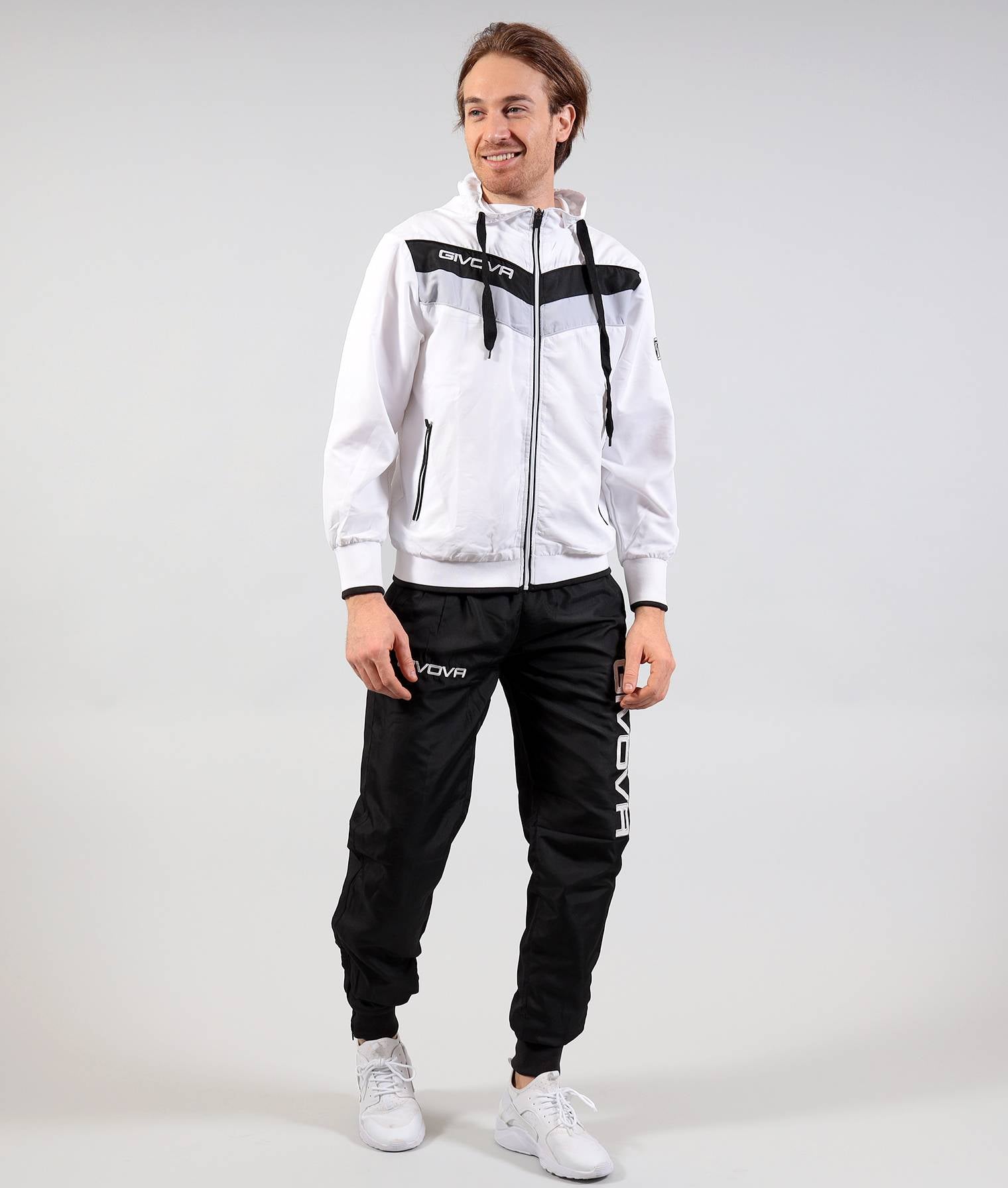 Tuta GIVOVA MATADOR BIANCO NERO Triacetato Set Unisex Sportivo Felpa Con Zip Pantaloni Tracksuit Freetime Ginnastica GIOSAL