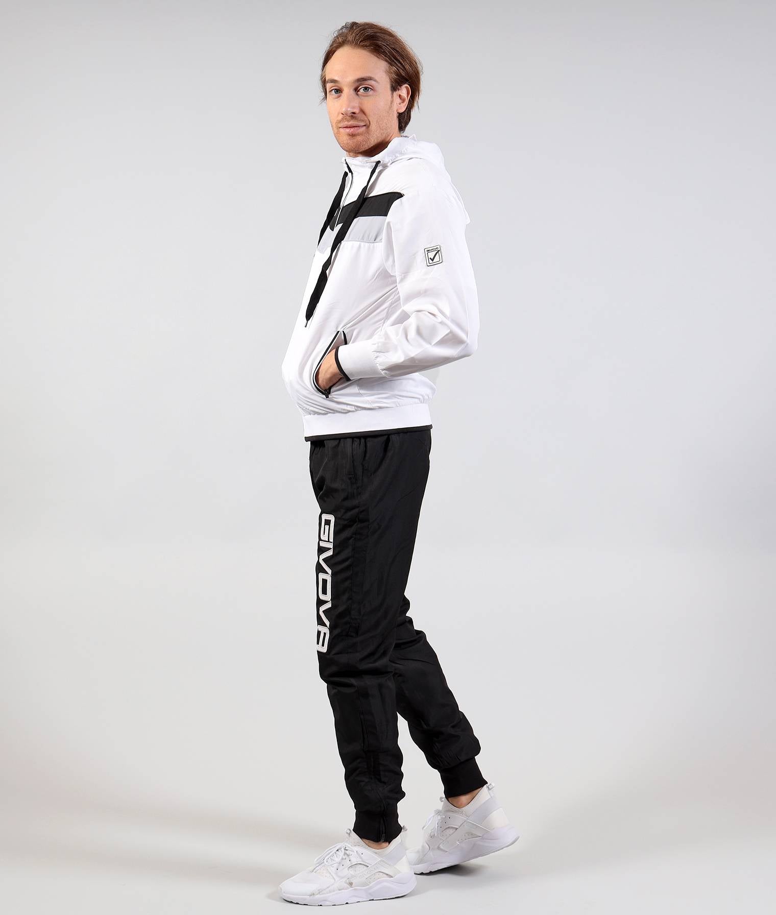 Tuta GIVOVA MATADOR BIANCO NERO Triacetato Set Unisex Sportivo Felpa Con Zip Pantaloni Tracksuit Freetime Ginnastica GIOSAL