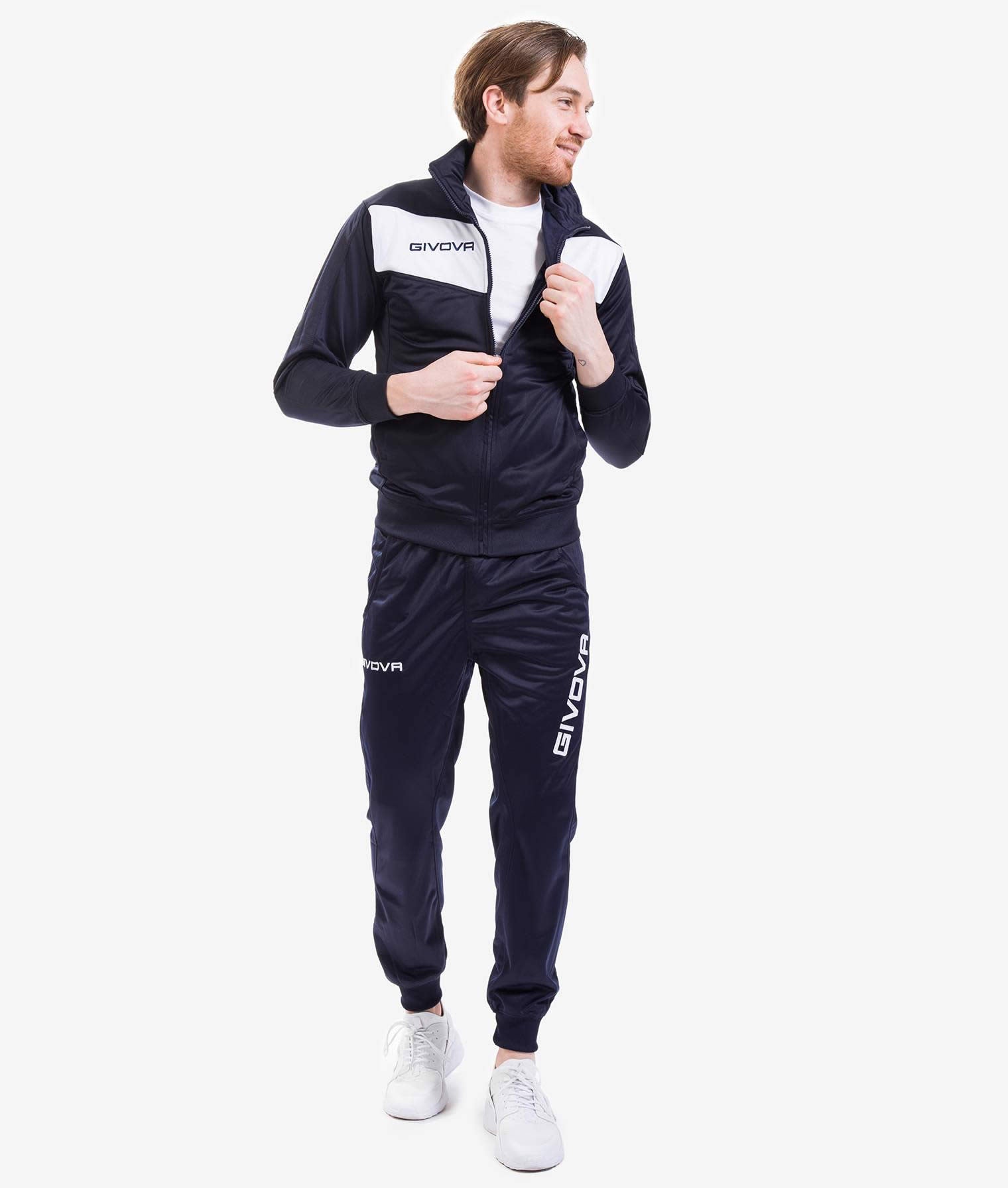 Tuta GIVOVA VISA BLU BIANCO Triacetato Set Unisex Sportivo Da Ginnastica Felpa Con Zip Pantaloni Tracksuit GIOSAL