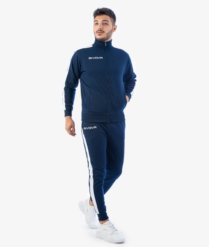 Tuta GIVOVA REVOLUTION BLU BIANCO Felpa Garzata Set Unisex Sportivo Felpa Con Zip Pantaloni Tracksuit Da Ginnastica GIOSAL