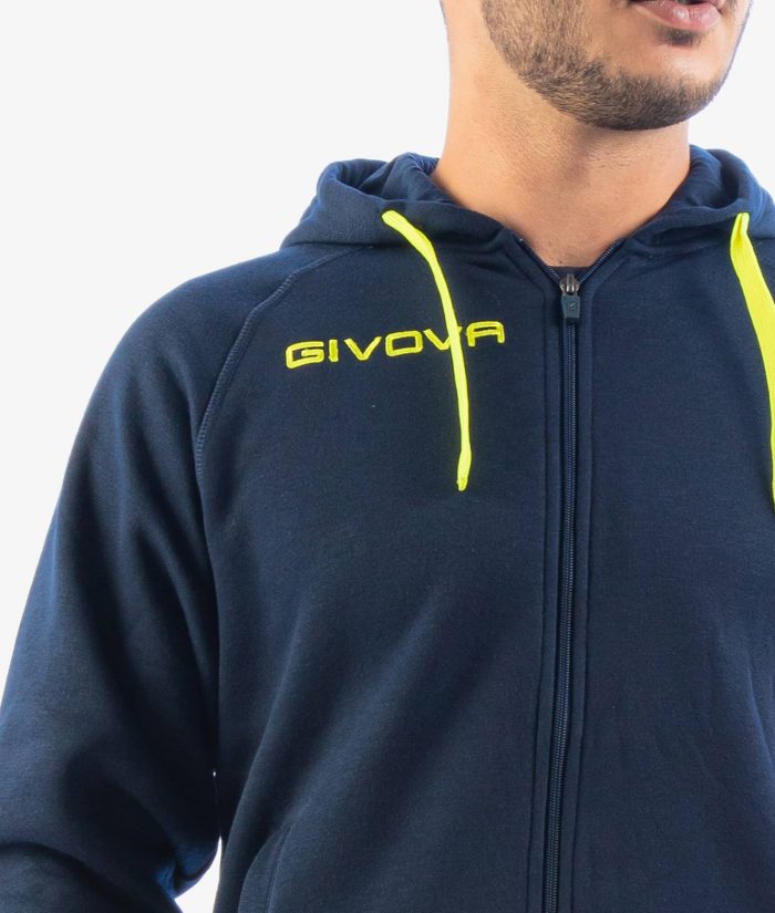 Tuta GIVOVA KING BLU GIALLO FLUO Felpa Set Unisex Sportivo Bicolore Felpa Con Zip Con Capuccio Pantaloni Da Ginnastica Tracksuit GIOSAL