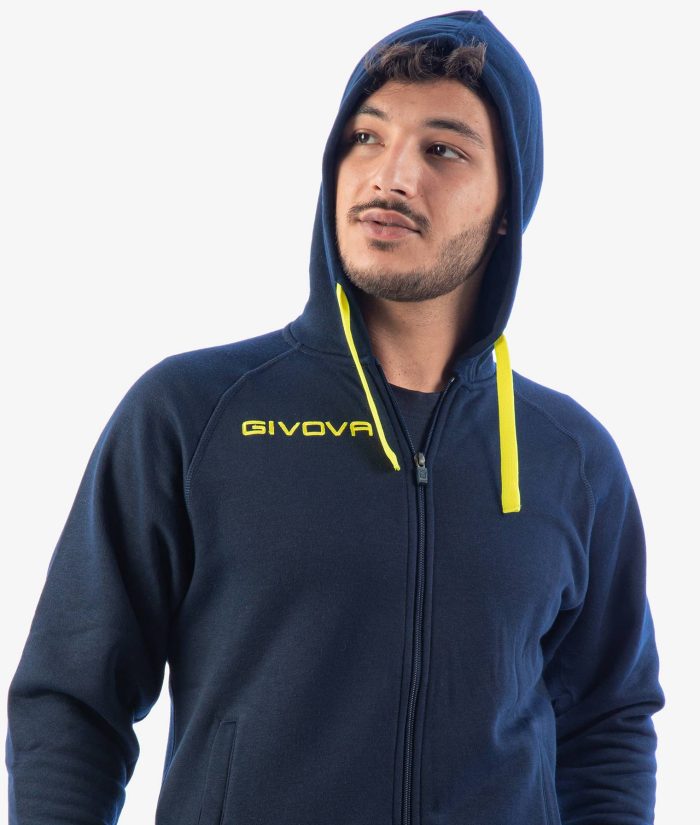 Tuta GIVOVA KING BLU GIALLO FLUO Felpa Set Unisex Sportivo Bicolore Felpa Con Zip Con Capuccio Pantaloni Da Ginnastica Tracksuit GIOSAL