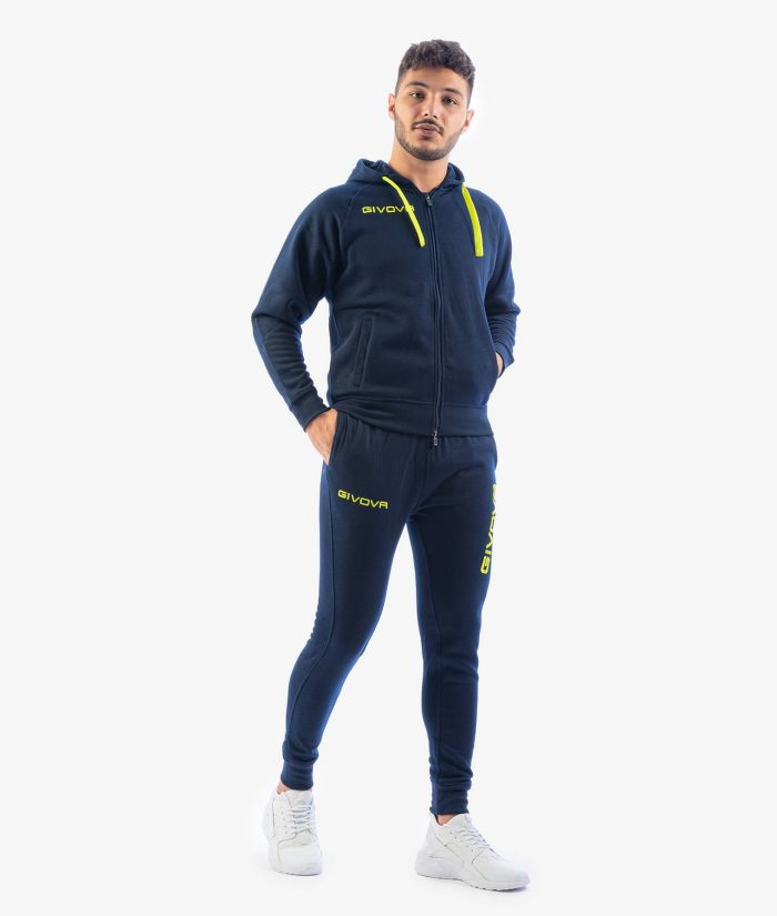 Tuta GIVOVA KING BLU GIALLO FLUO Felpa Set Unisex Sportivo Bicolore Felpa Con Zip Con Capuccio Pantaloni Da Ginnastica Tracksuit GIOSAL