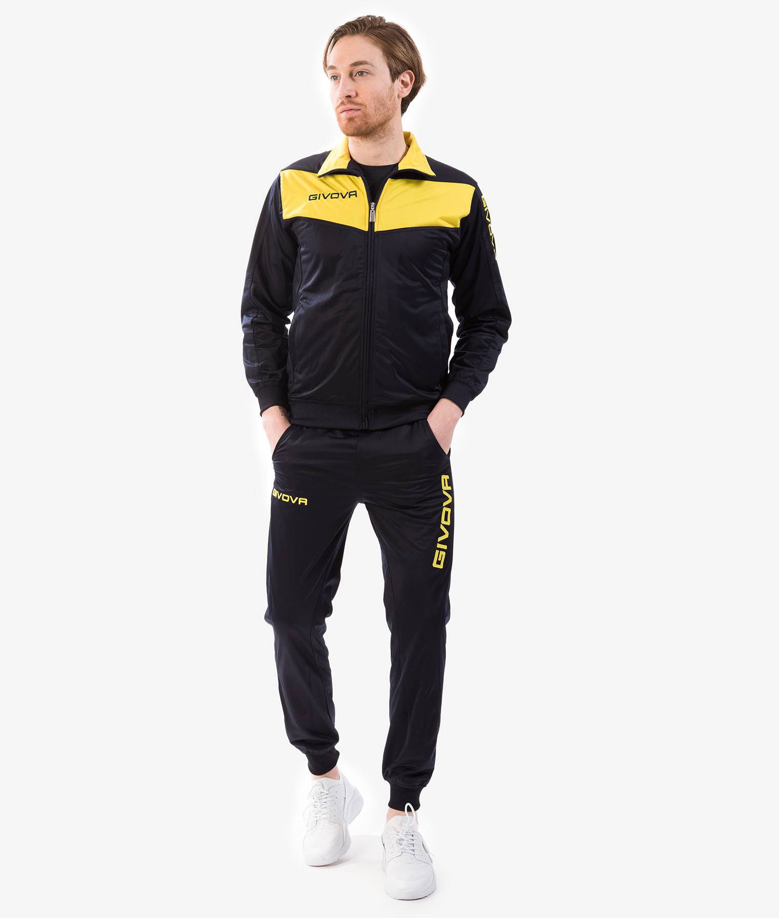 Tuta GIVOVA VISA BLU GIALLO Triacetato Set Unisex Sportivo Da Ginnastica Felpa Con Zip Pantaloni Tracksuit GIOSAL