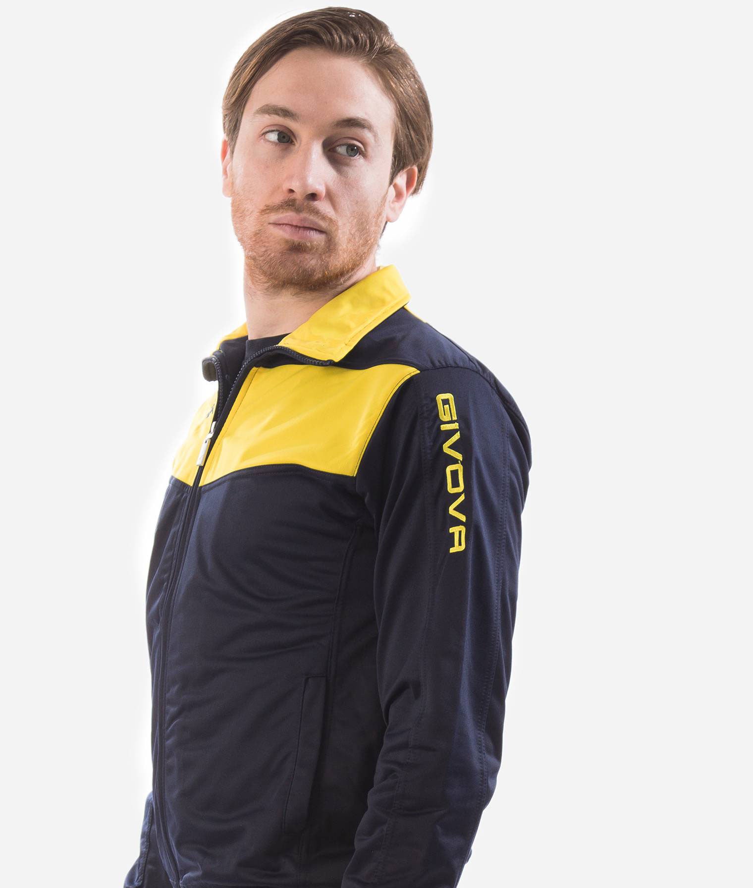 Tuta GIVOVA VISA BLU GIALLO Triacetato Set Unisex Sportivo Da Ginnastica Felpa Con Zip Pantaloni Tracksuit GIOSAL