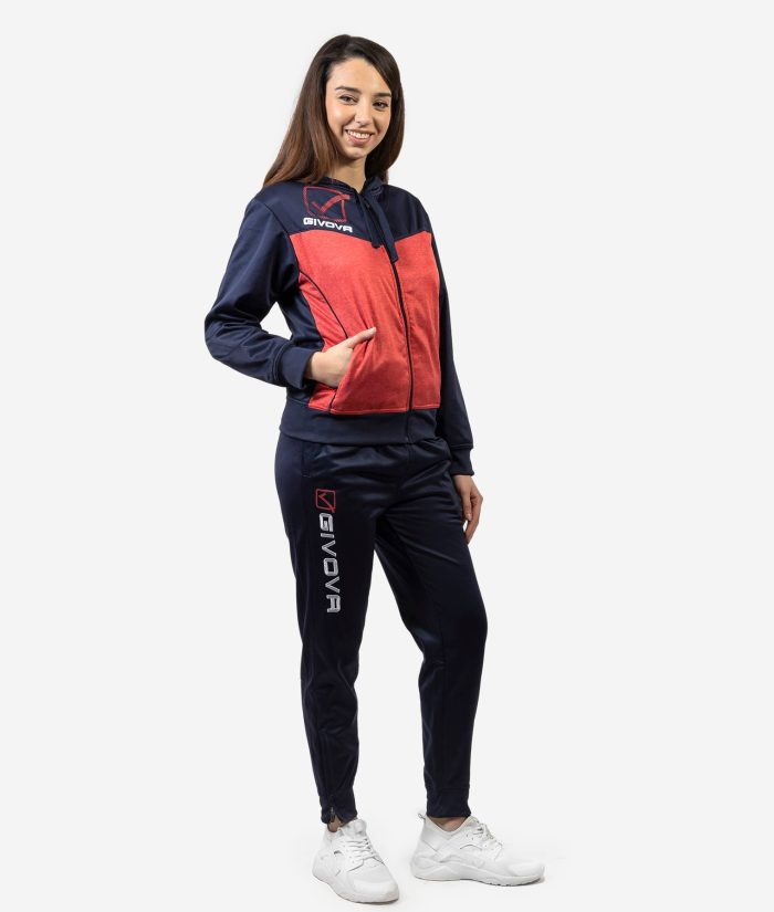 Tuta GIVOVA VISA BLU ROSSO MELANGE Polarfleece Set Unisex Sportivo Da Ginnastica Felpa Con Cappuccio Pantaloni Tracksuit Bicolore GIOSAL