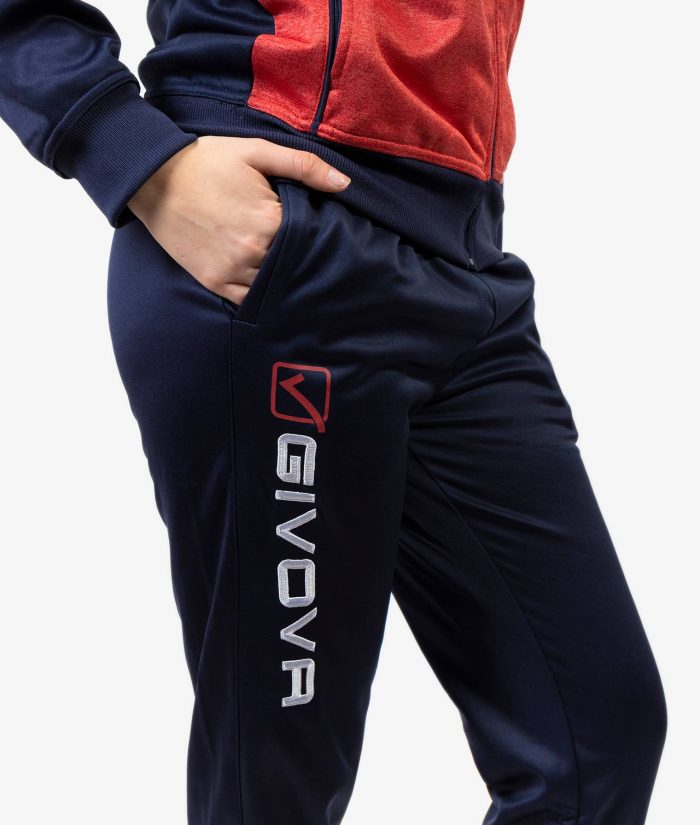 Tuta GIVOVA VISA BLU ROSSO MELANGE Polarfleece Set Unisex Sportivo Da Ginnastica Felpa Con Cappuccio Pantaloni Tracksuit Bicolore GIOSAL