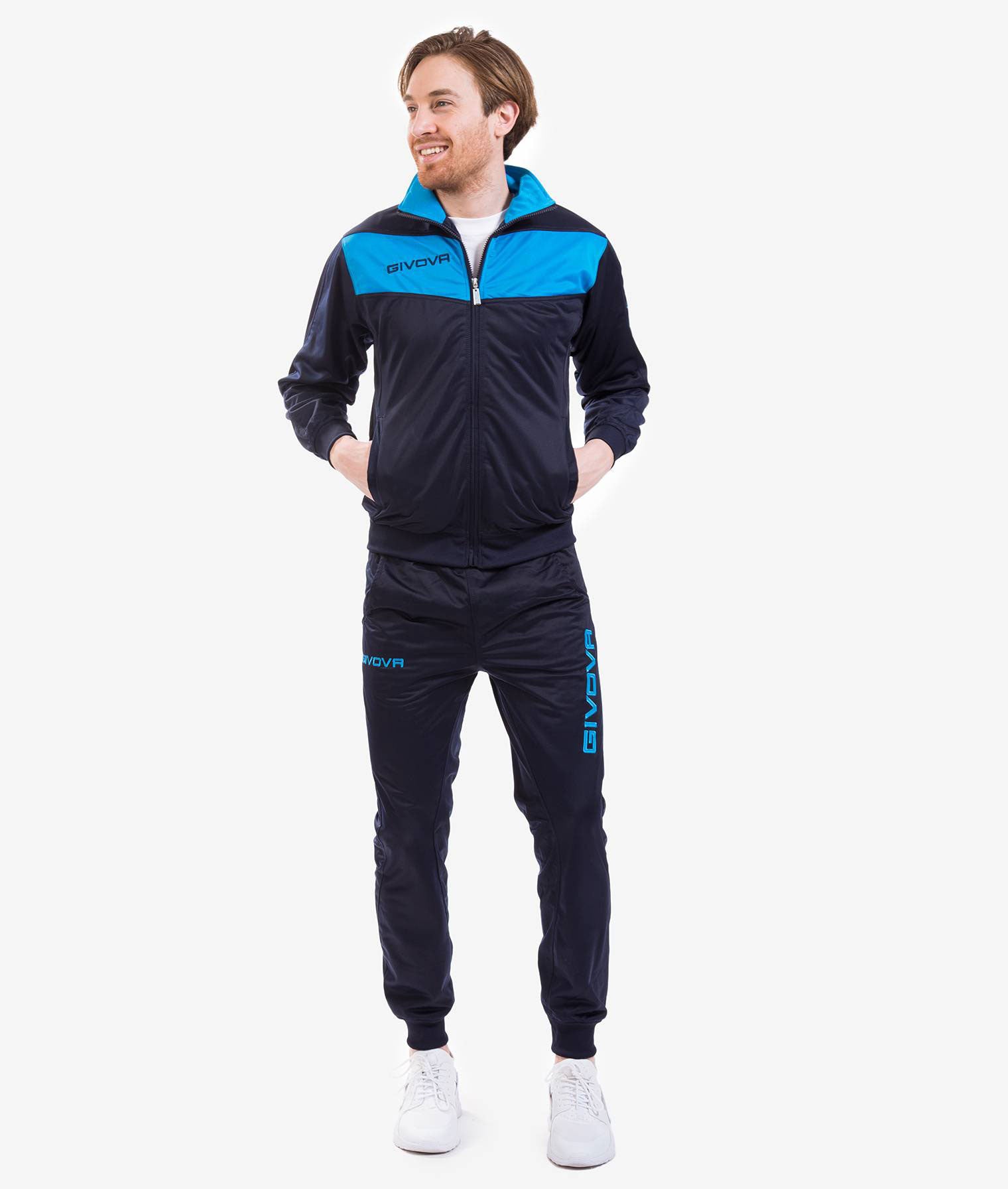 Tuta GIVOVA VISA BLU TURCHESE Triacetato Set Unisex Sportivo Da Ginnastica Felpa Con Zip Pantaloni Tracksuit GIOSAL