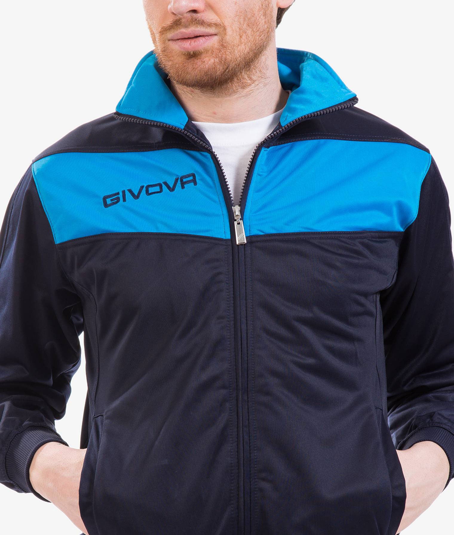 Tuta GIVOVA VISA BLU TURCHESE Triacetato Set Unisex Sportivo Da Ginnastica Felpa Con Zip Pantaloni Tracksuit GIOSAL