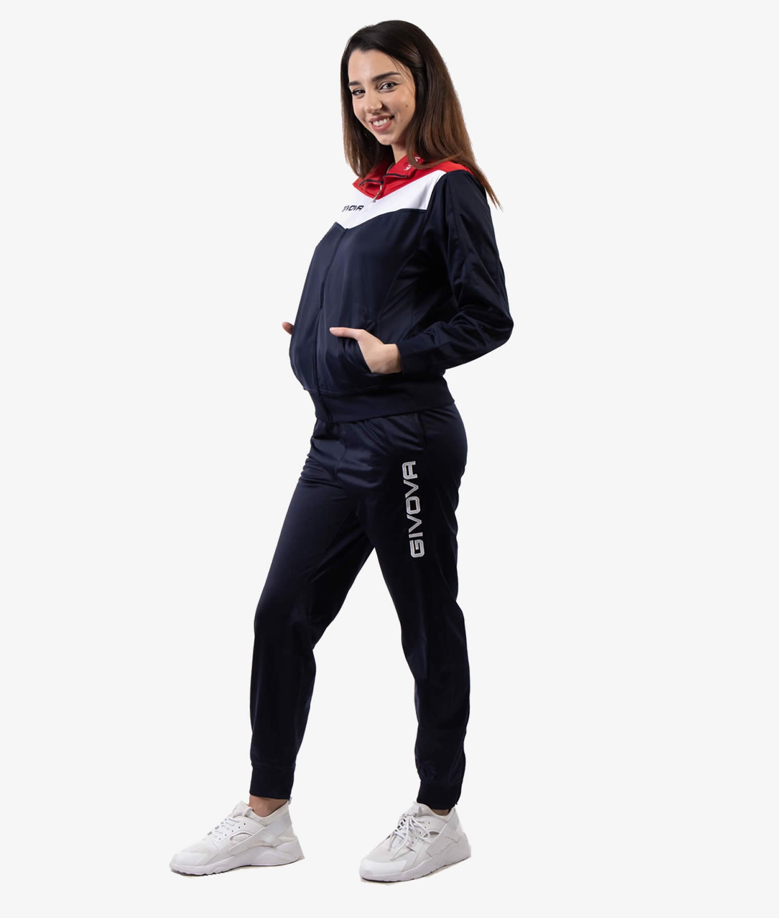 Tuta GIVOVA CAMPO BLU ROSSO Triacetato Set Unisex Sportivo Felpa Con Zip Pantaloni Tracksuit Da Ginnastica GIOSAL