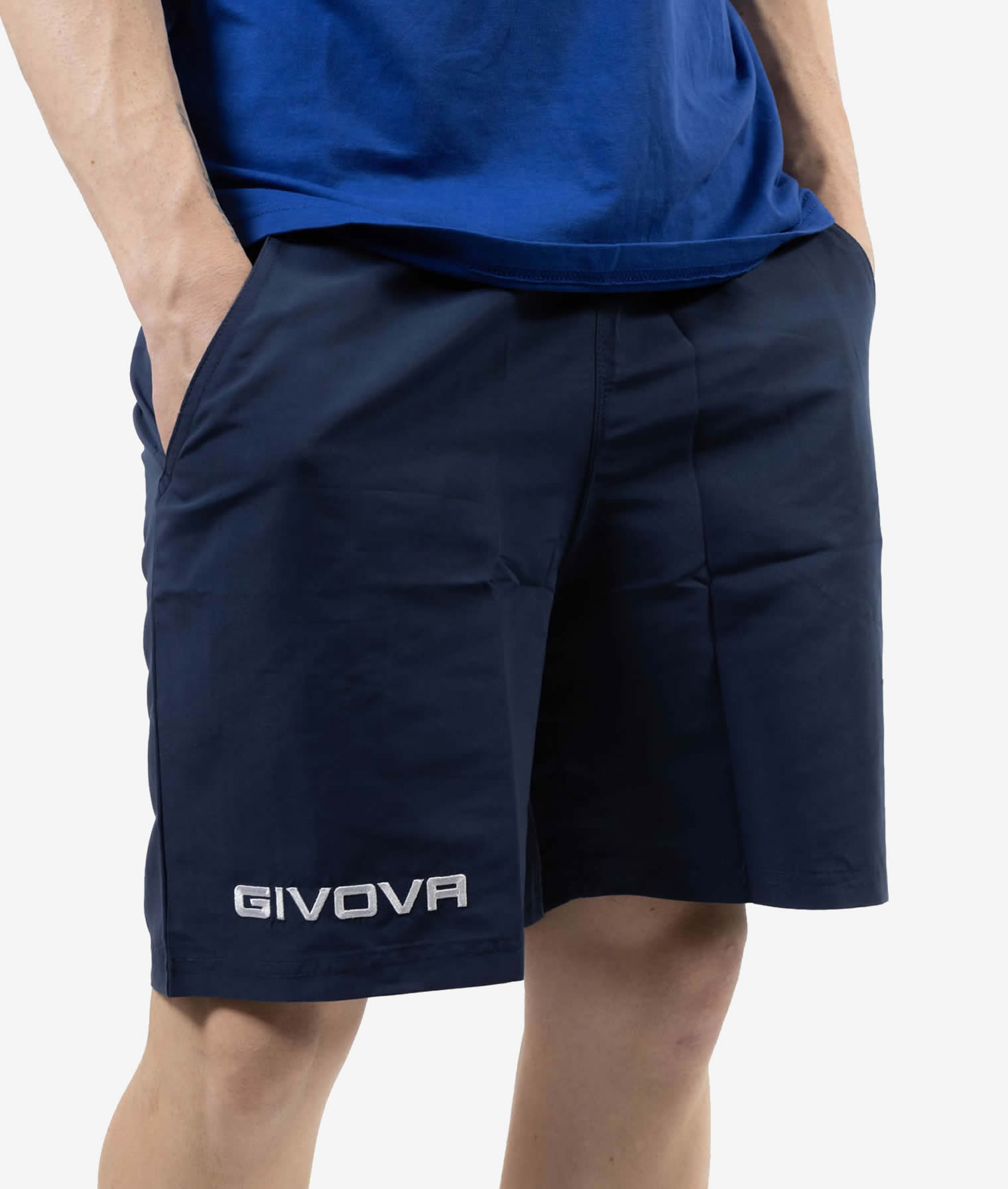 BERMUDA STREET GIVOVA BLU Unisex Microfibra Pantaloncino Da Passeggio Con Tasche America Sportivo Tinta Unita GIOSAL