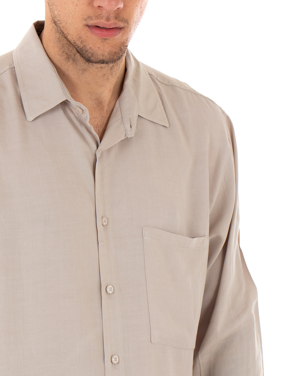 Camicia Uomo Elegante Bicolore - Colletto E Maniche Contrasto, 60% Cotone, Facile Da Stirare - Foto 1