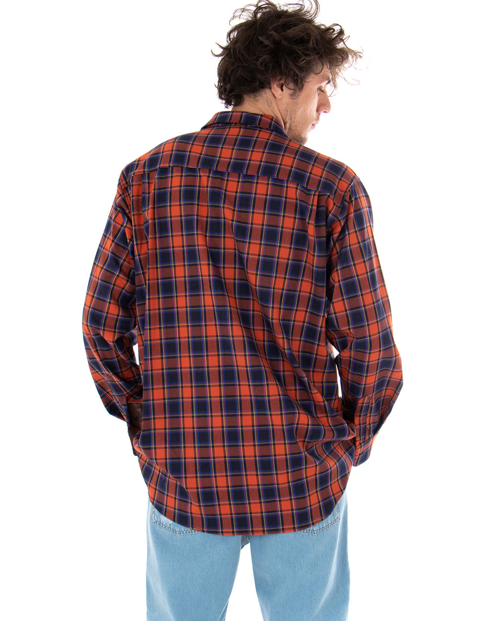 Men's Shirt With Oversized Checked Viscose Collar GIOSAL-C1923A