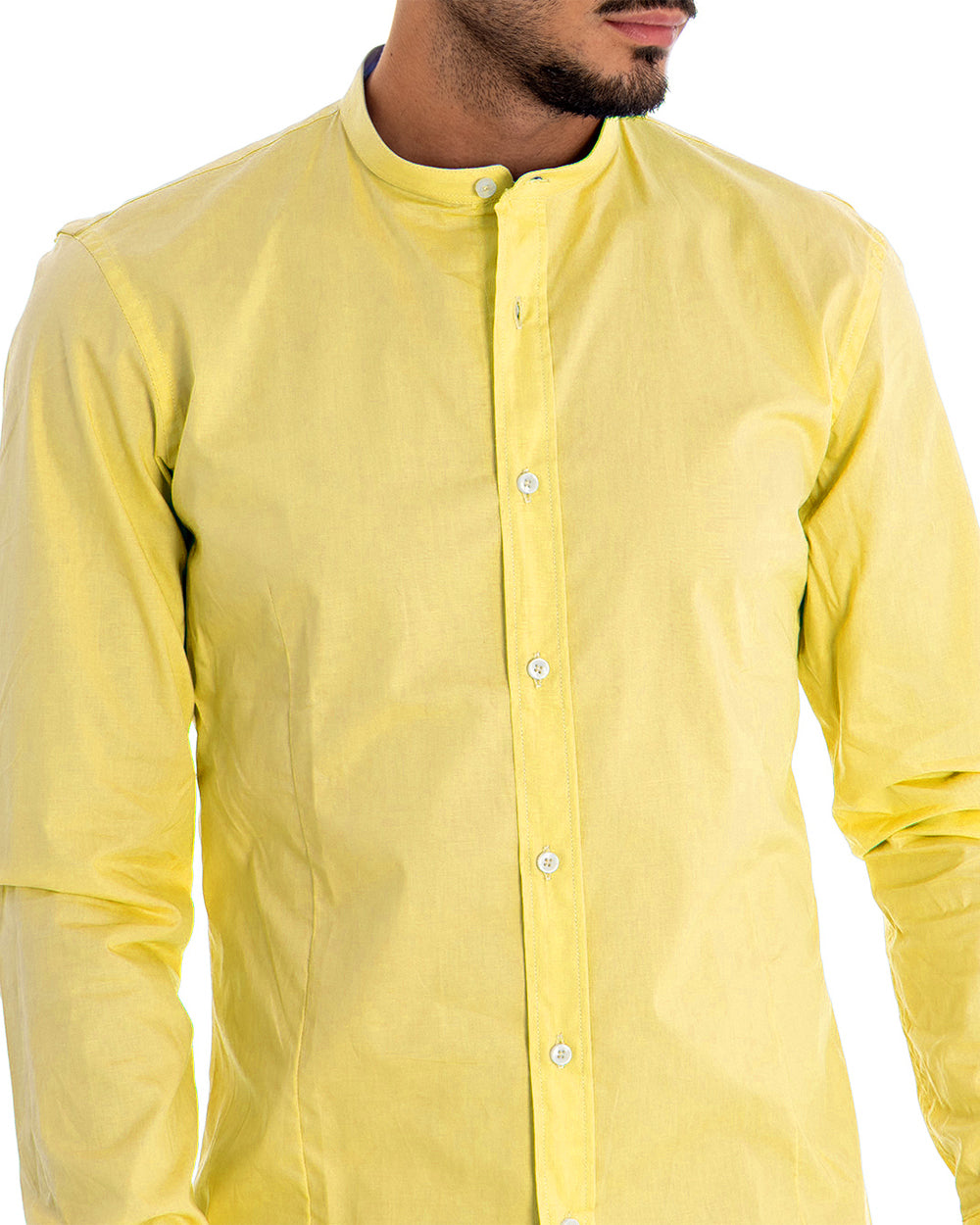 Camicia Uomo Collo Coreano Manica Lunga Tinta Unita Slim Fit Basic Giallo GIOSAL-C2101A