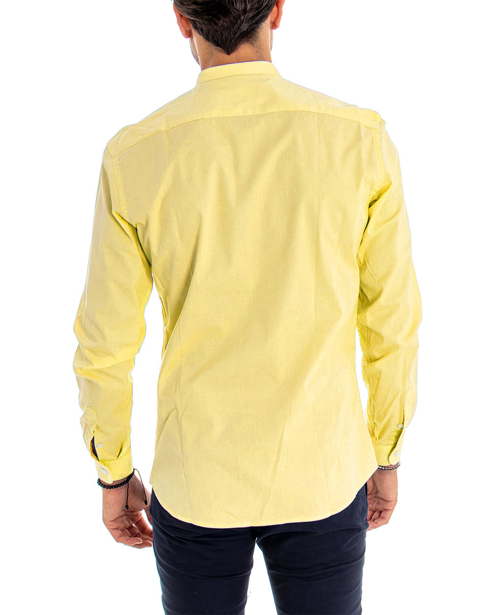 Camicia Uomo Collo Coreano Manica Lunga Tinta Unita Slim Fit Basic Giallo GIOSAL-C2101A