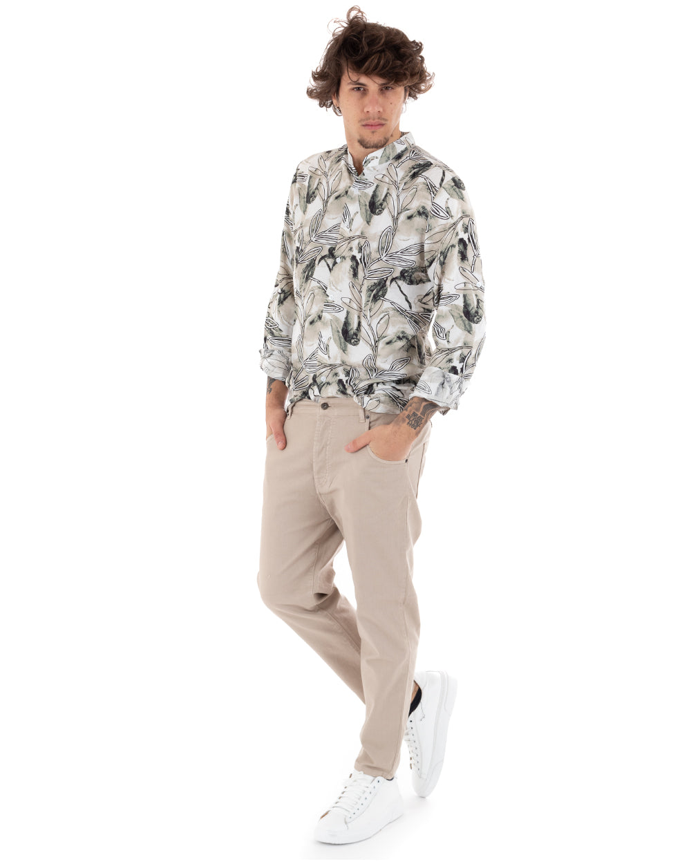 Camicia Uomo Collo Coreano Manica Lunga Viscosa Morbida Multicolore GIOSAL-C2307A