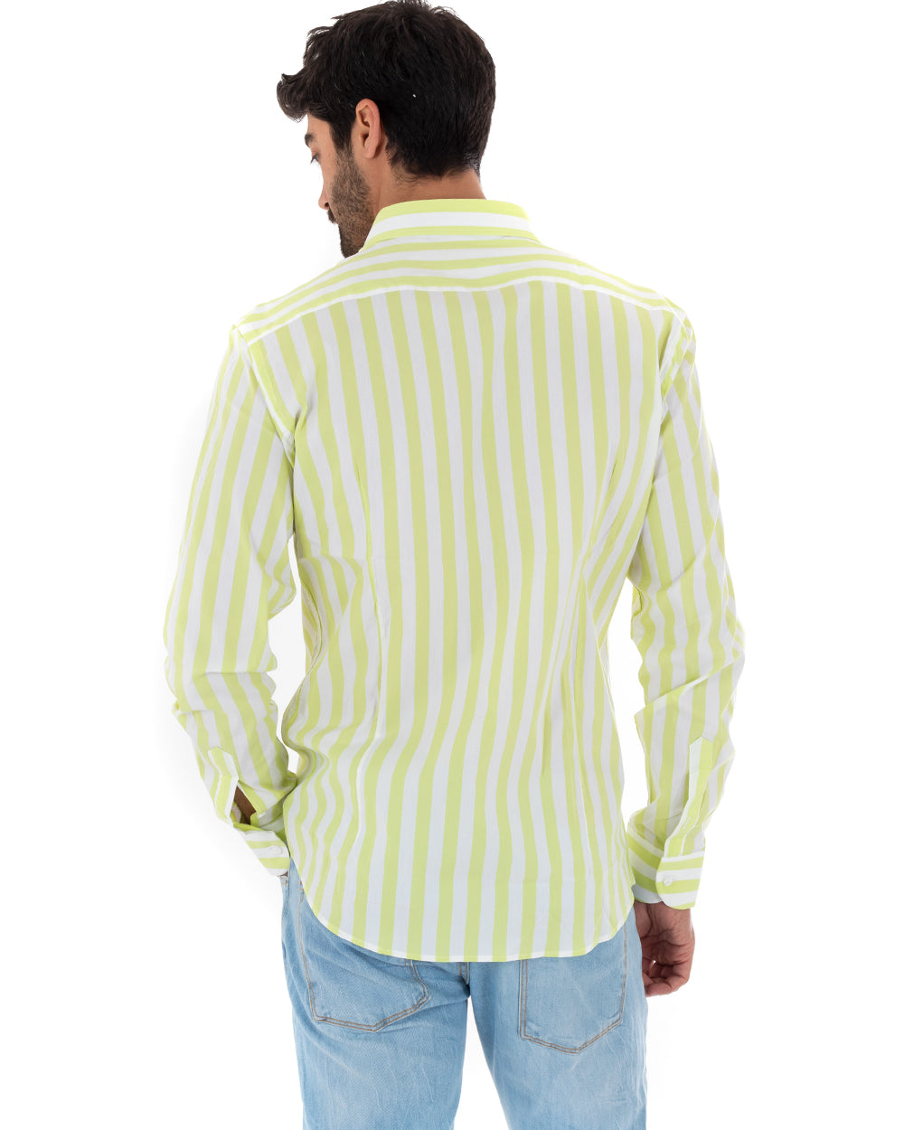 Camicia Uomo Con Colletto Manica Lunga Cotone Rigata Giallo GIOSAL-C2313A