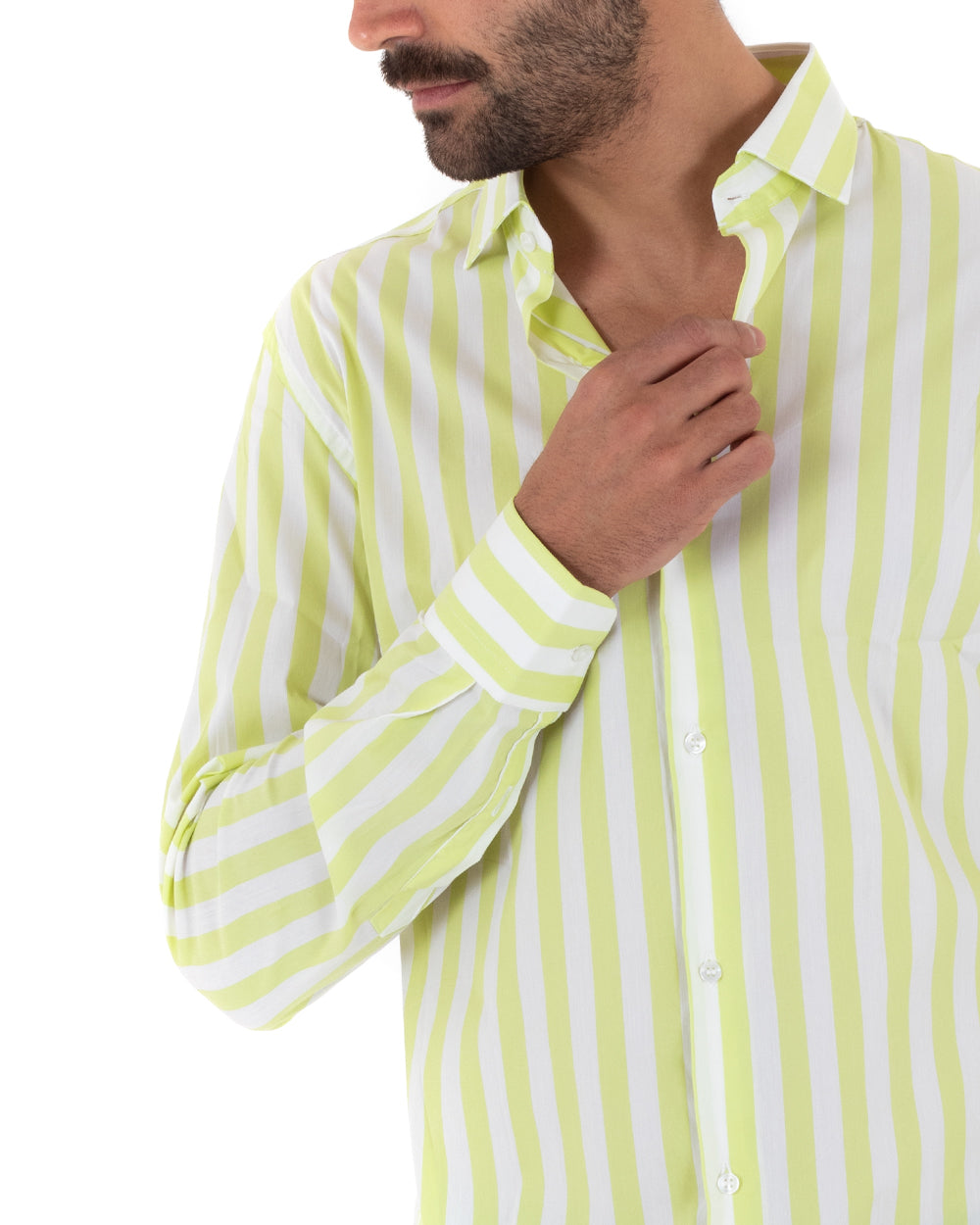 Camicia Uomo Con Colletto Manica Lunga Cotone Rigata Giallo GIOSAL-C2313A