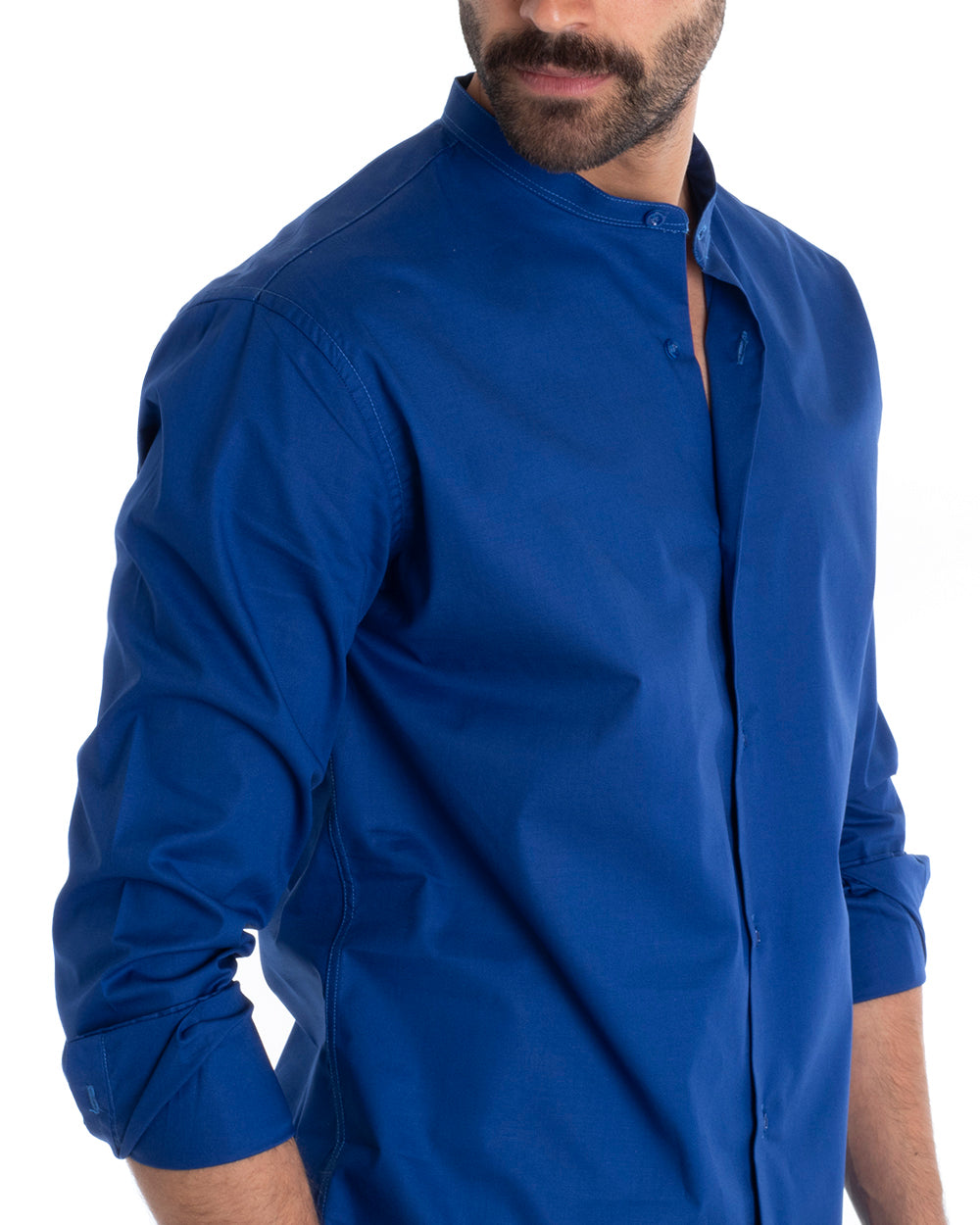 Camicia Uomo Sartoriale Collo Coreano Manica Lunga Basic Cotone Morbido Blu Royal Regular Fit GIOSAL-C2370A