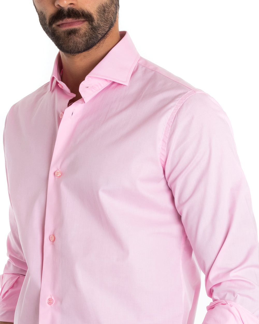 Camicia Uomo Sartoriale Con Colletto Manica Lunga Basic Cotone Morbido Rosa Regular Fit GIOSAL-C2392A