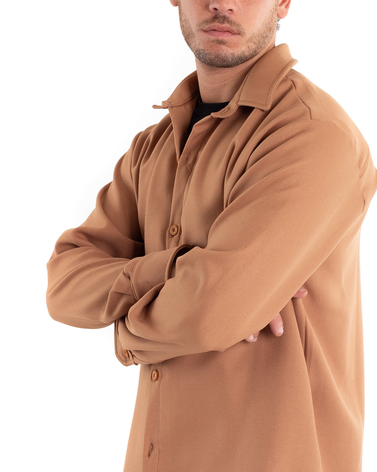 Men's Shirt With Collar Long Sleeve Solid Color Cotton Camel GIOSAL-C2465A