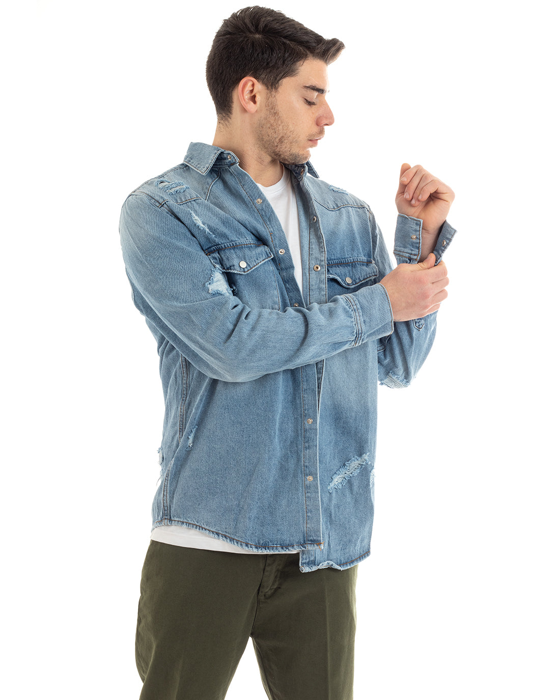 Camicia Con Colletto Camicione Manica Lunga Jeans Denim Regular Fit GIOSAL-C2656A