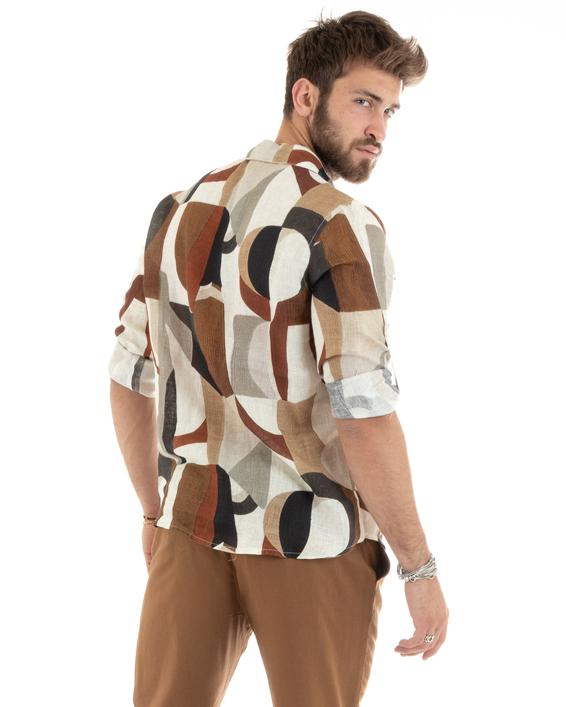 Men's Shirt With Collar Long Sleeves Soft Light Linen Pattern GIOSAL-C2703A