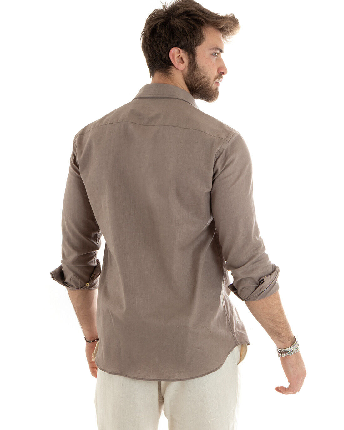 Men's Shirt With Collar Solid Color Mud Linen Long Sleeve Casual Tailored GIOSAL-C2714A