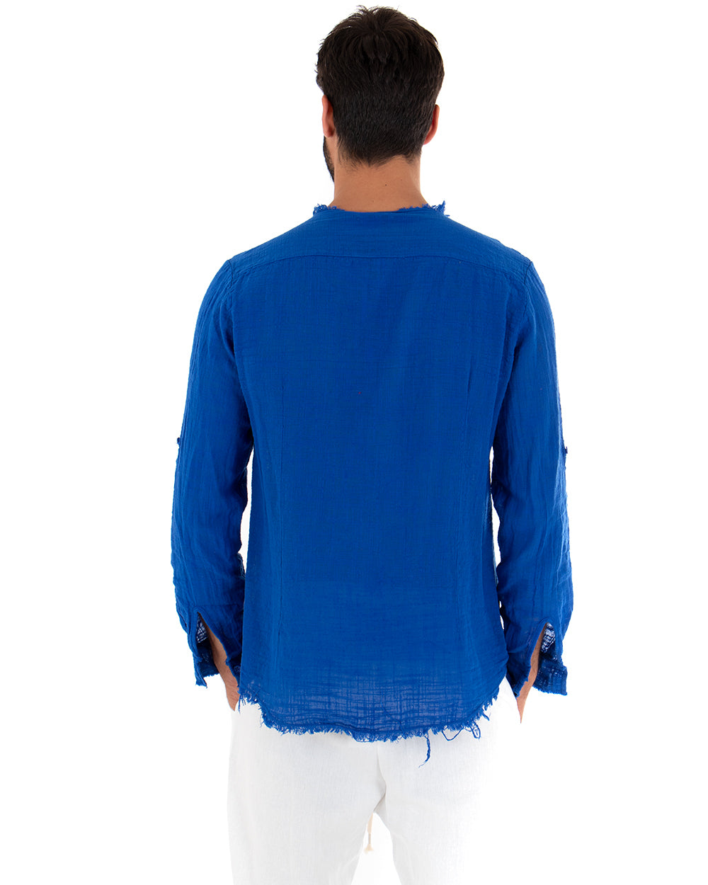 Men's Shirt Solid Color Royal Blue Long Sleeve Casual Cotton Linen GIOSAL-C2736A