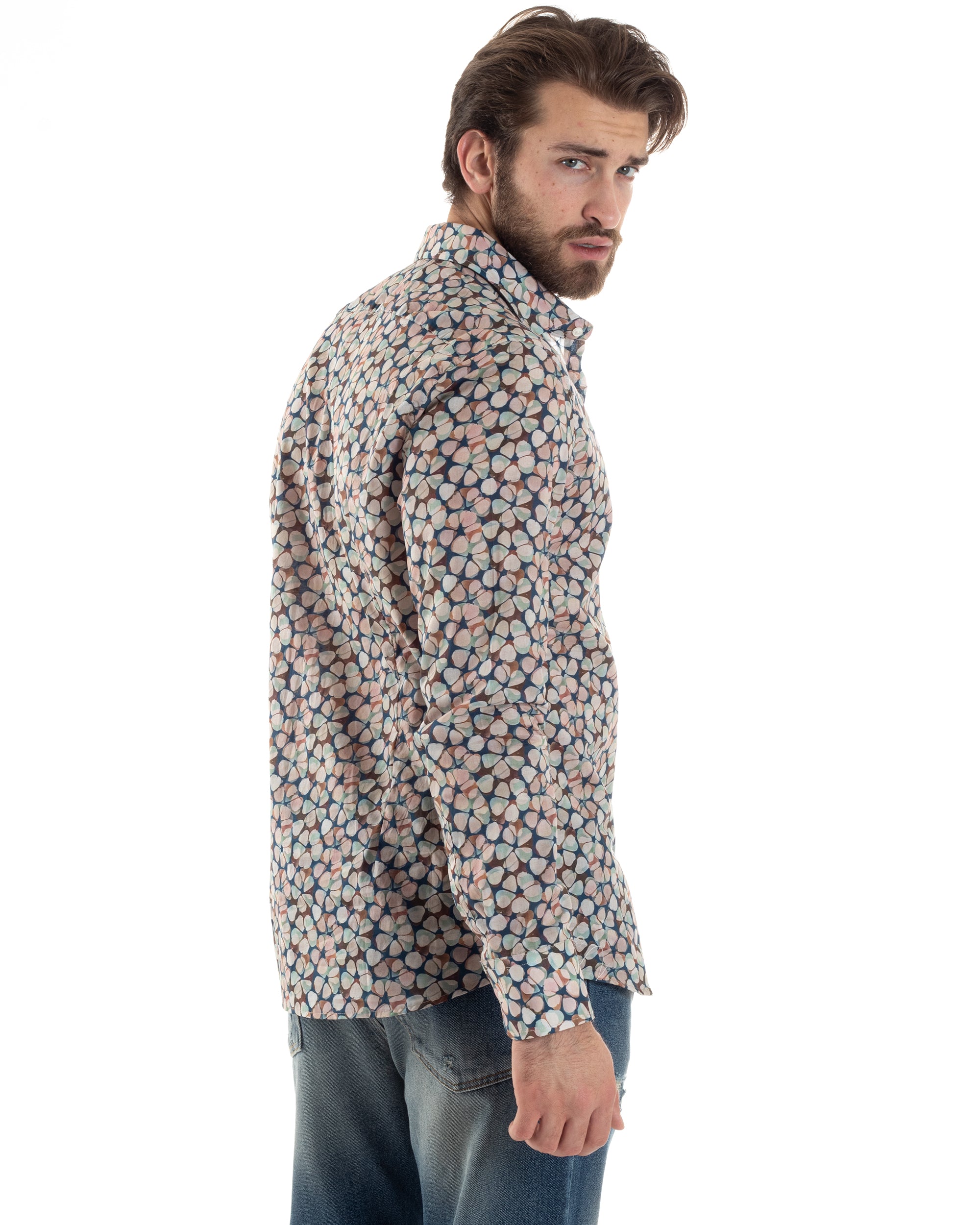 Camicia Uomo Maniche Lunghe Collo Francese Con Colletto Slim Fit Multicolore Fantasia Floreale GIOSAL-C2845A