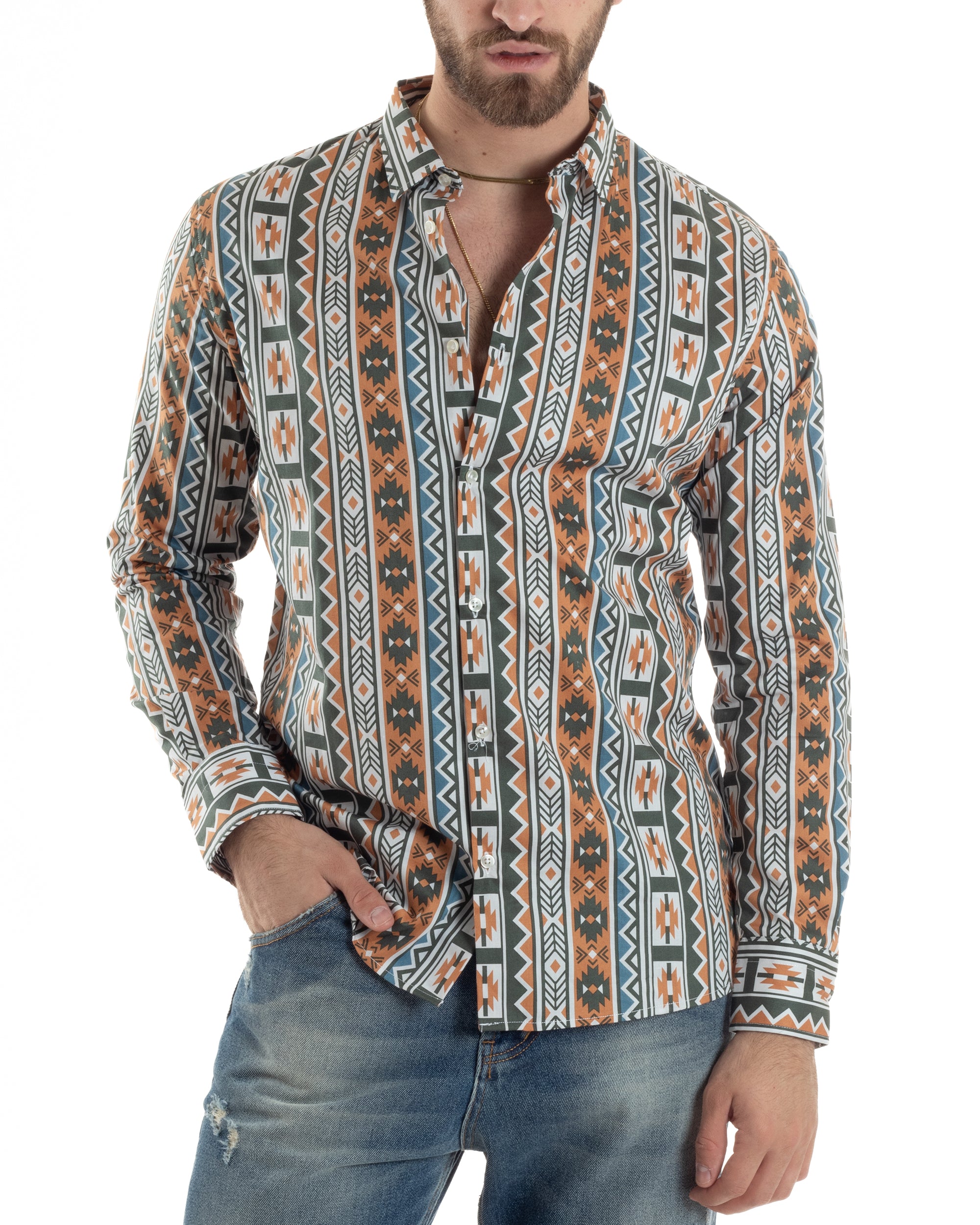 Men's Shirt With Collar Long Sleeve Regular Fit Multicolor GIOSAL-C2431A